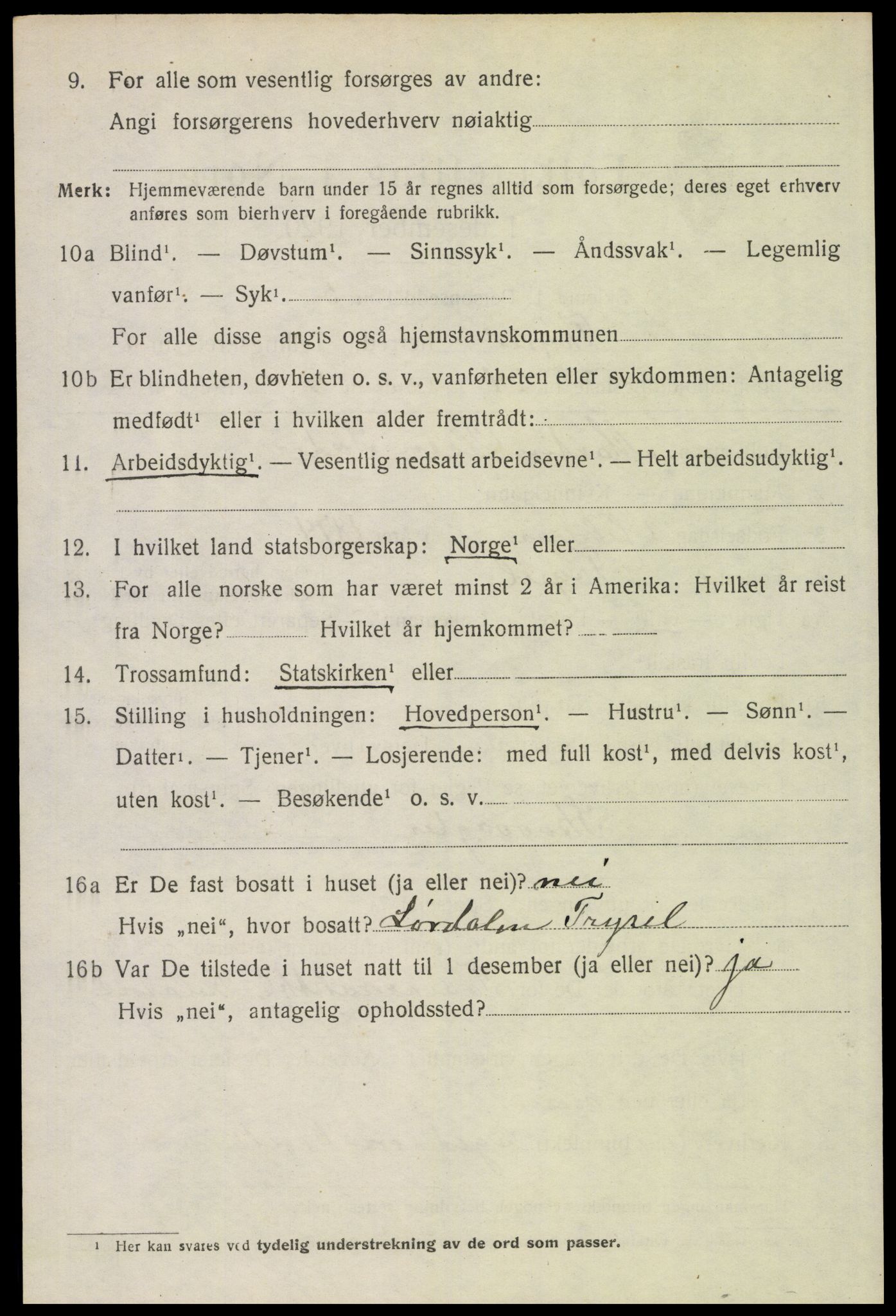 SAH, 1920 census for Trysil, 1920, p. 4526