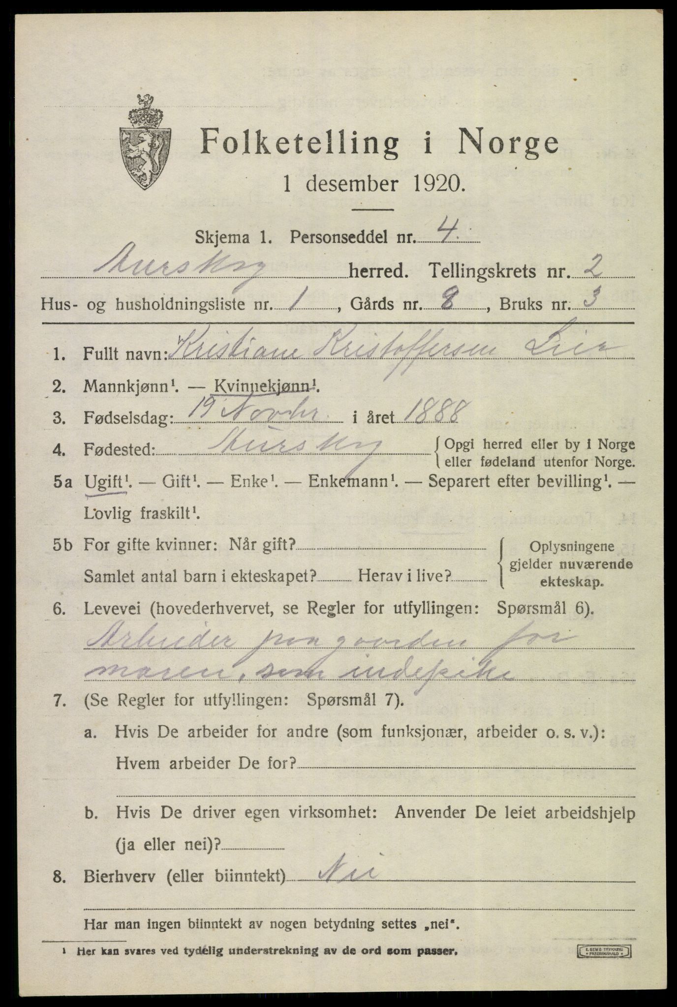 SAO, 1920 census for Aurskog, 1920, p. 1684