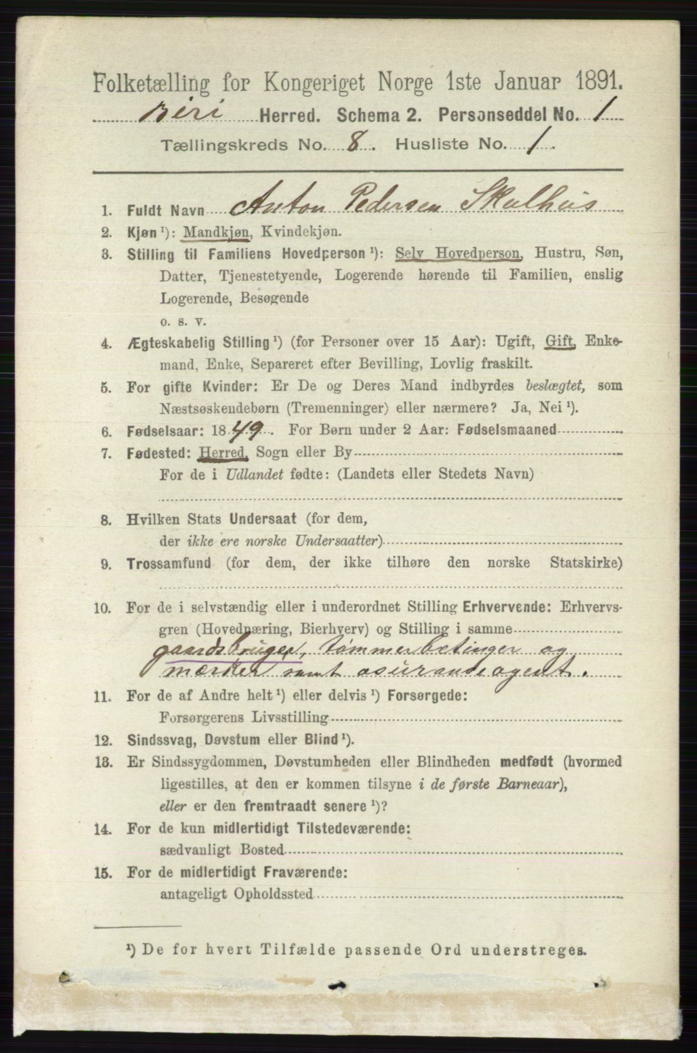 RA, 1891 census for 0525 Biri, 1891, p. 2911
