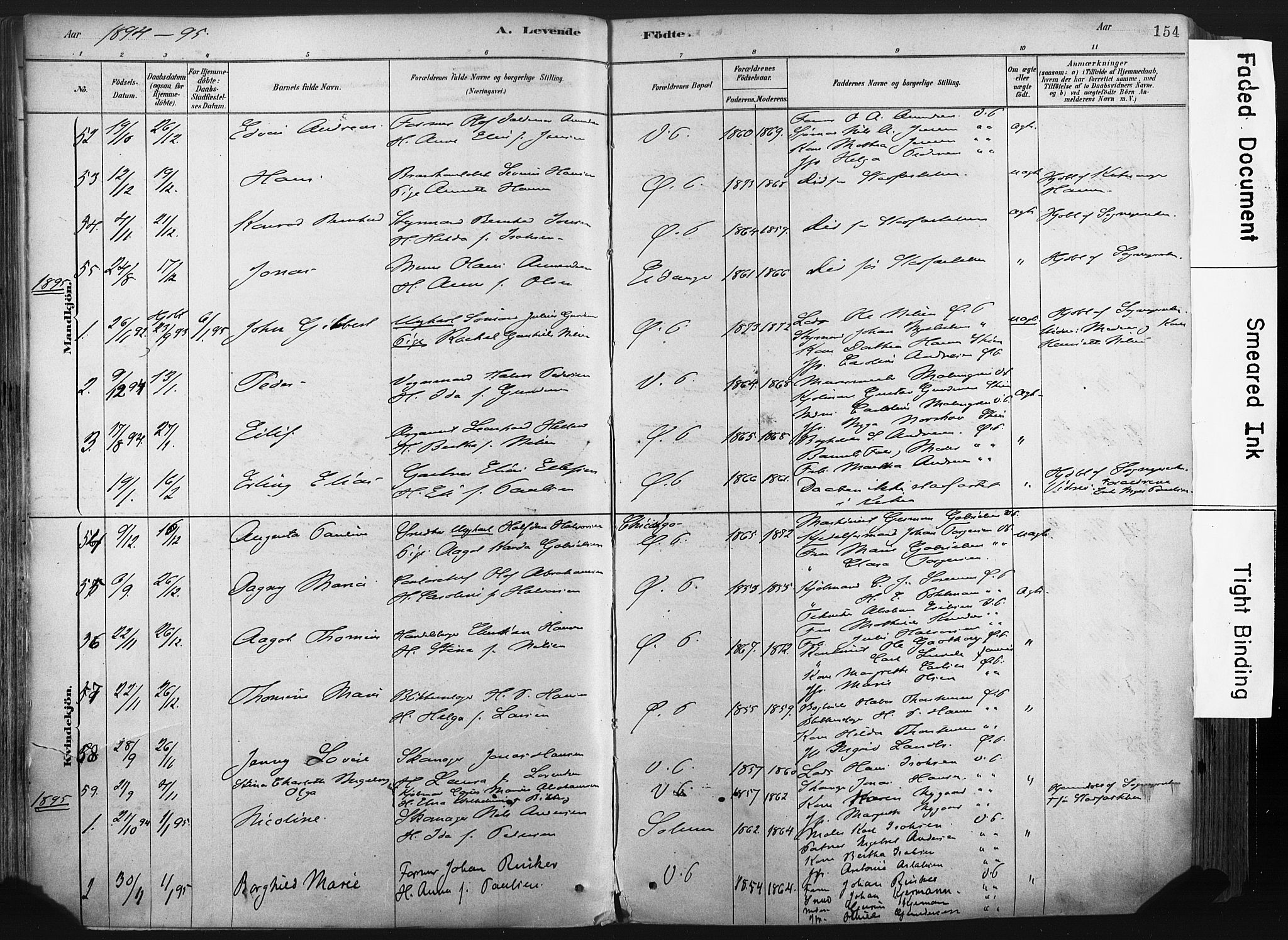 Porsgrunn kirkebøker , SAKO/A-104/F/Fa/L0008: Parish register (official) no. 8, 1878-1895, p. 154