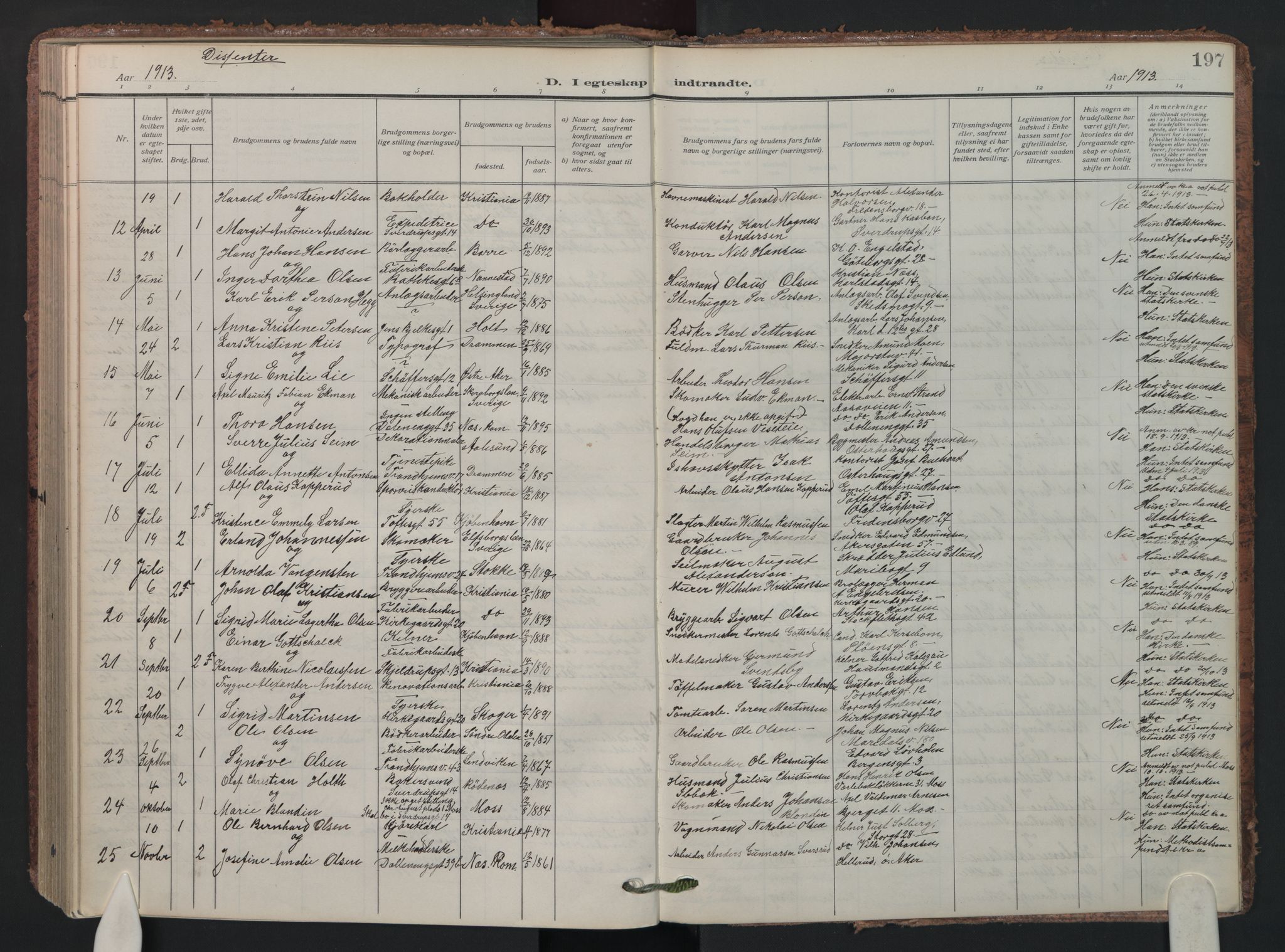 Petrus prestekontor Kirkebøker, AV/SAO-A-10872/F/Fa/L0013: Parish register (official) no. I 13, 1911-1925, p. 197
