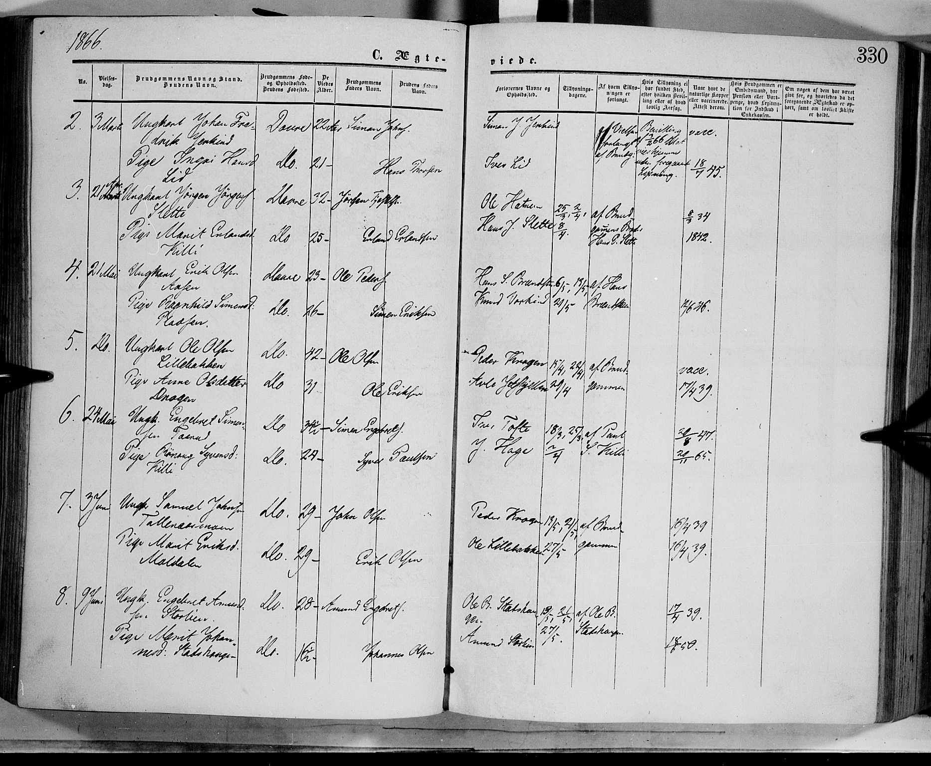 Dovre prestekontor, SAH/PREST-066/H/Ha/Haa/L0001: Parish register (official) no. 1, 1854-1878, p. 330