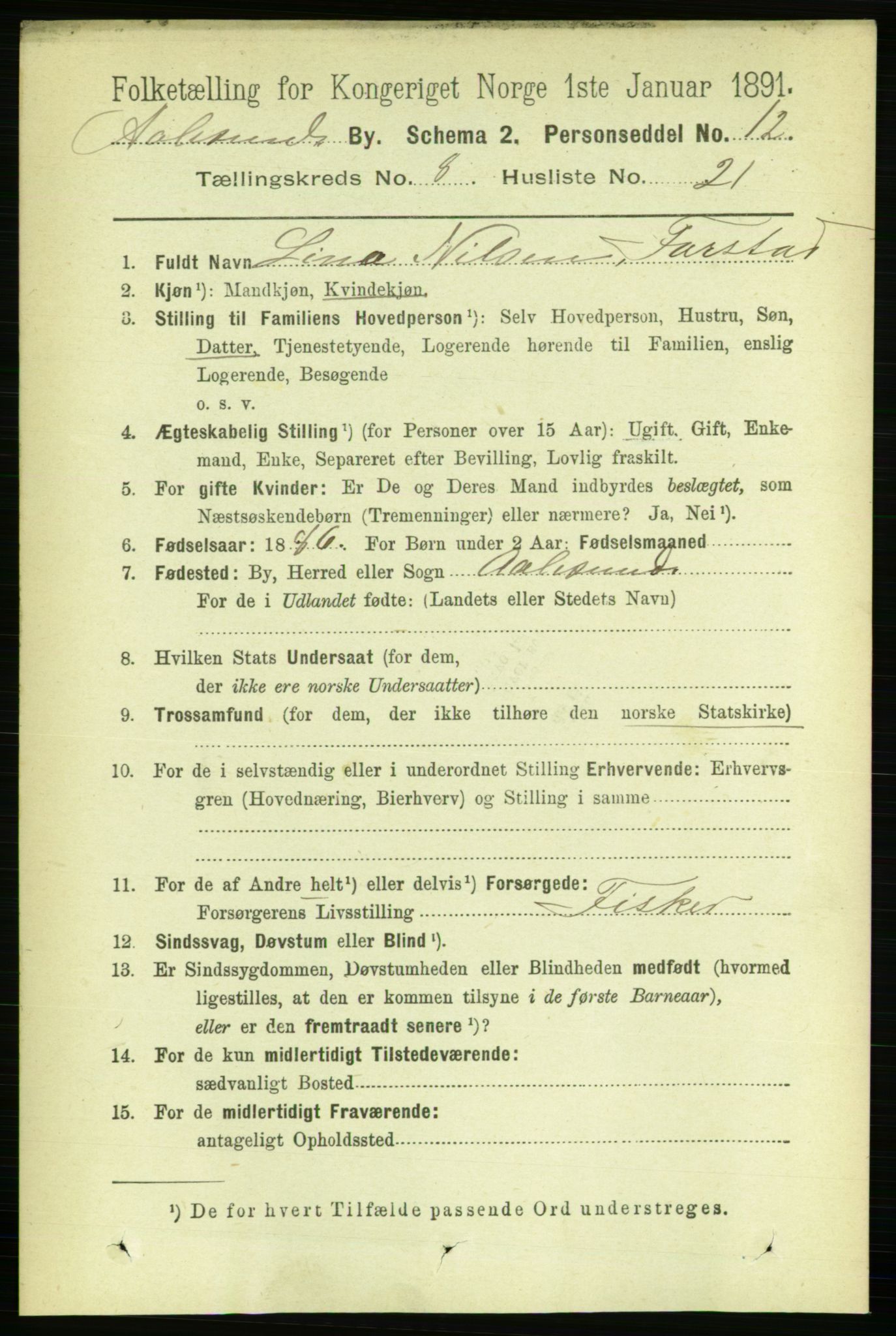 RA, 1891 census for 1501 Ålesund, 1891, p. 6004