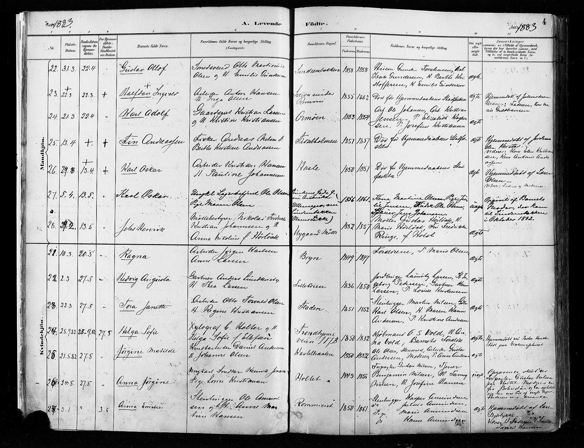 Østre Aker prestekontor Kirkebøker, AV/SAO-A-10840/F/Fa/L0008: Parish register (official) no. I 8, 1883-1894, p. 4
