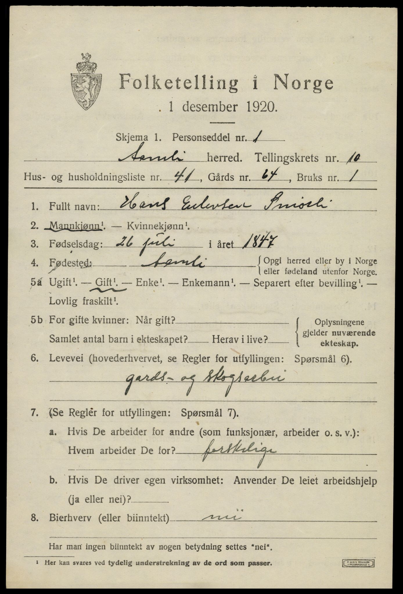 SAK, 1920 census for Åmli, 1920, p. 4193