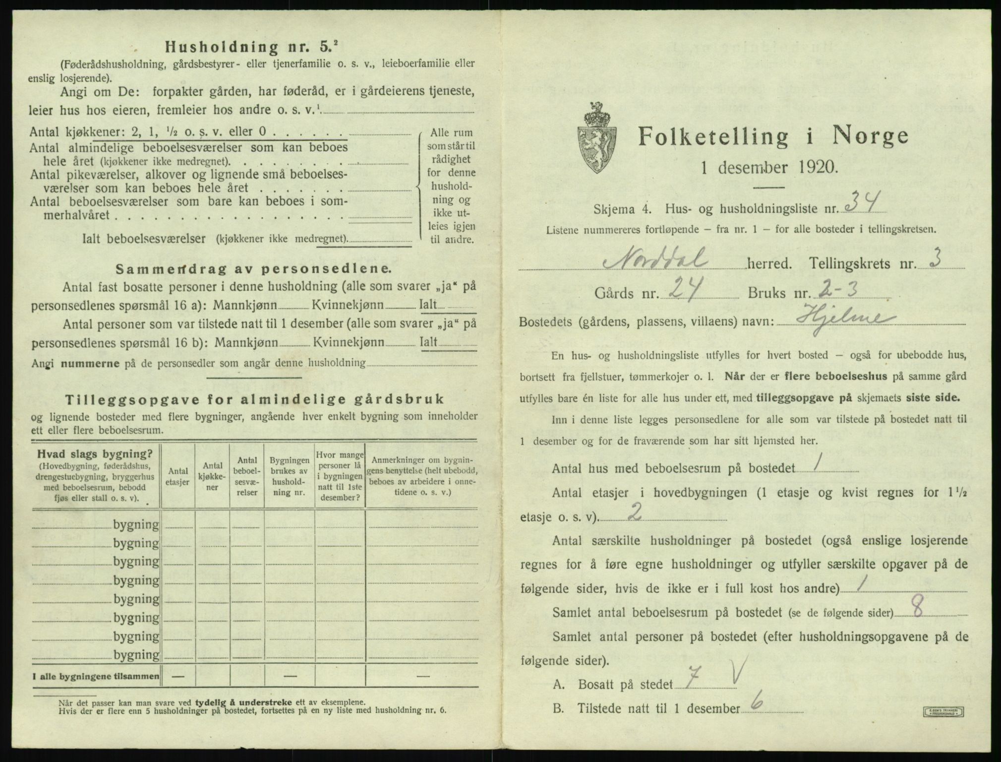 SAT, 1920 census for Norddal, 1920, p. 309