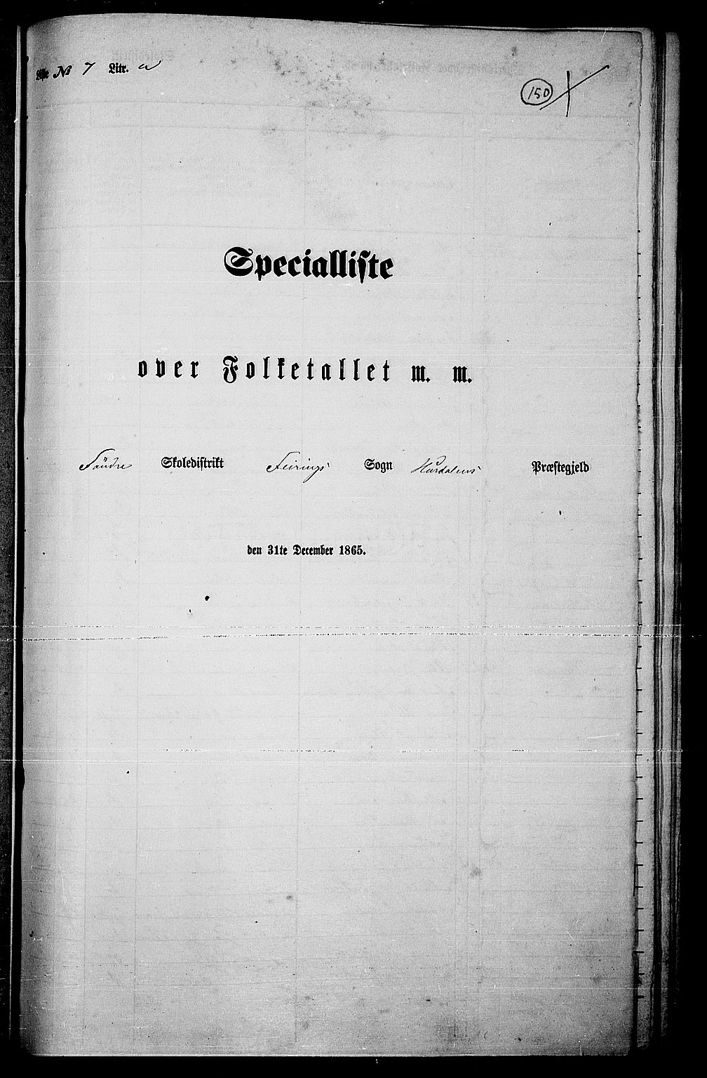 RA, 1865 census for Hurdal, 1865, p. 121