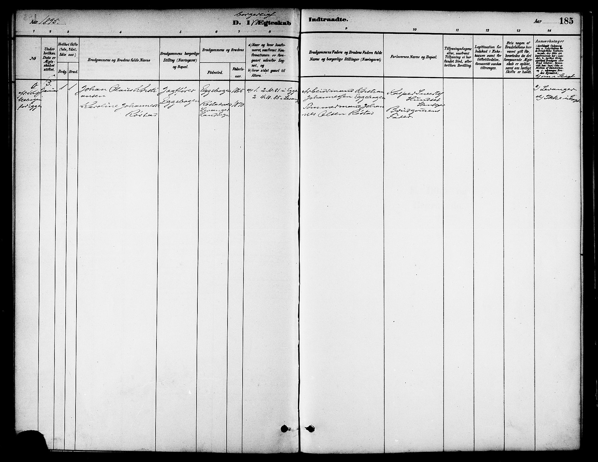 Ministerialprotokoller, klokkerbøker og fødselsregistre - Nord-Trøndelag, SAT/A-1458/739/L0371: Parish register (official) no. 739A03, 1881-1895, p. 185