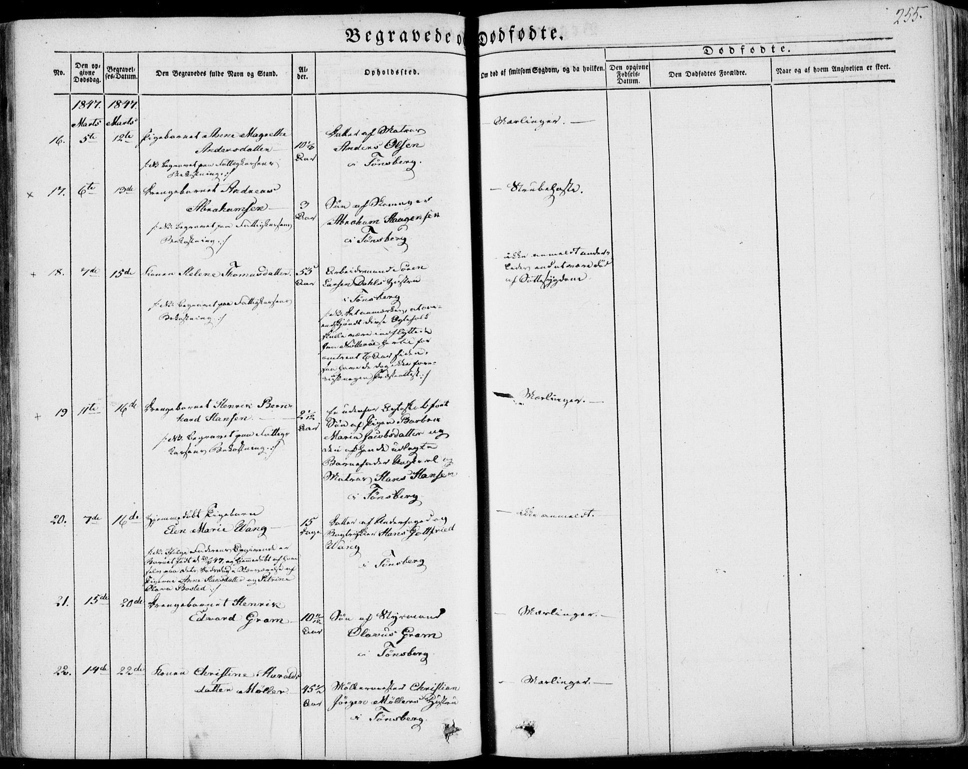 Tønsberg kirkebøker, AV/SAKO-A-330/F/Fa/L0007: Parish register (official) no. I 7, 1845-1854, p. 255