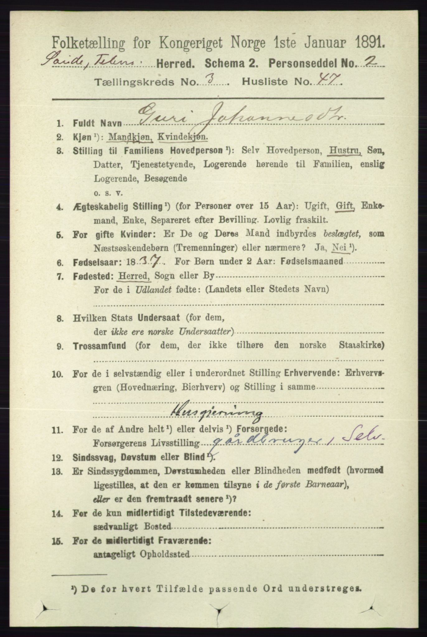 RA, 1891 census for 0822 Sauherad, 1891, p. 965