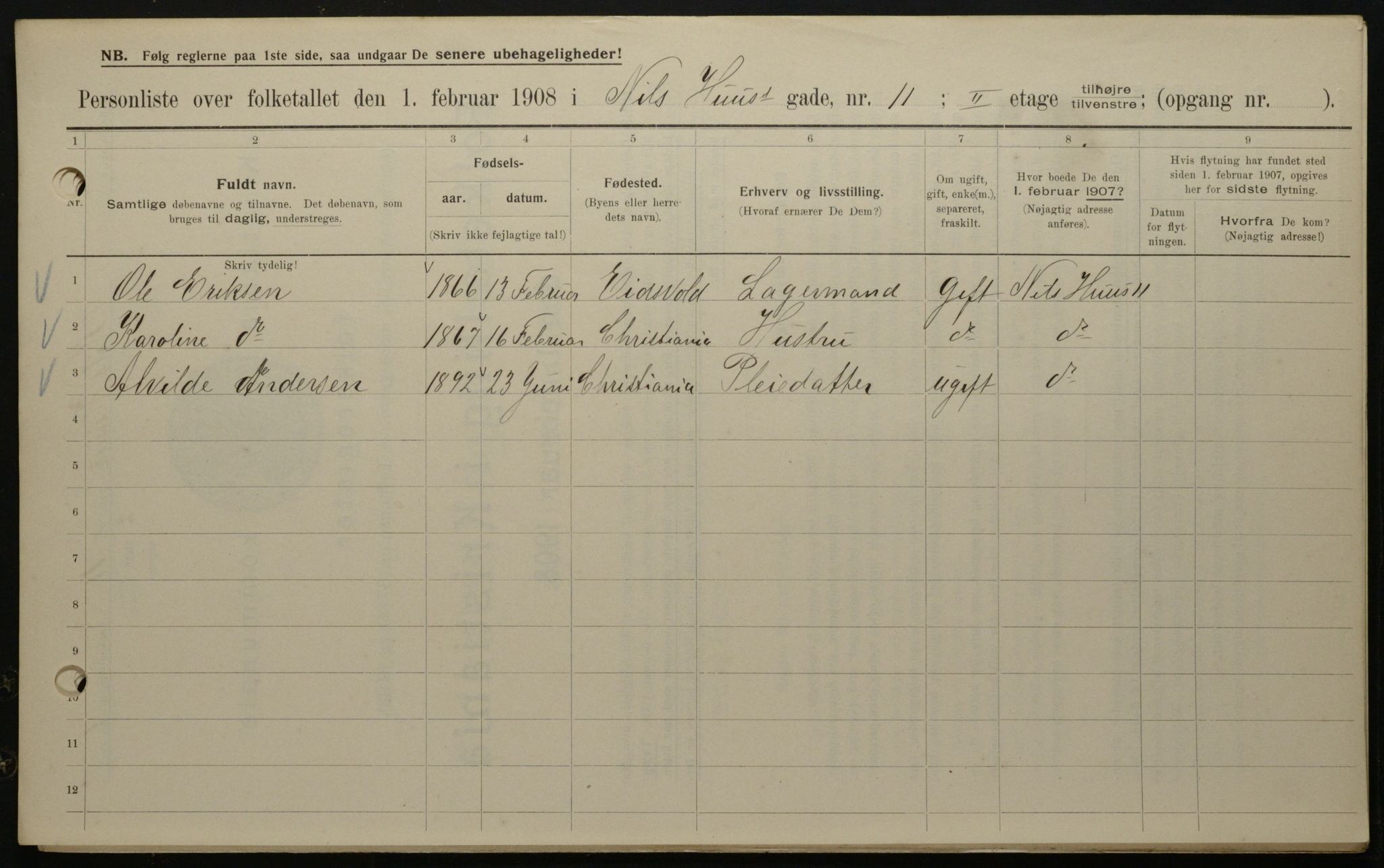 OBA, Municipal Census 1908 for Kristiania, 1908, p. 63679