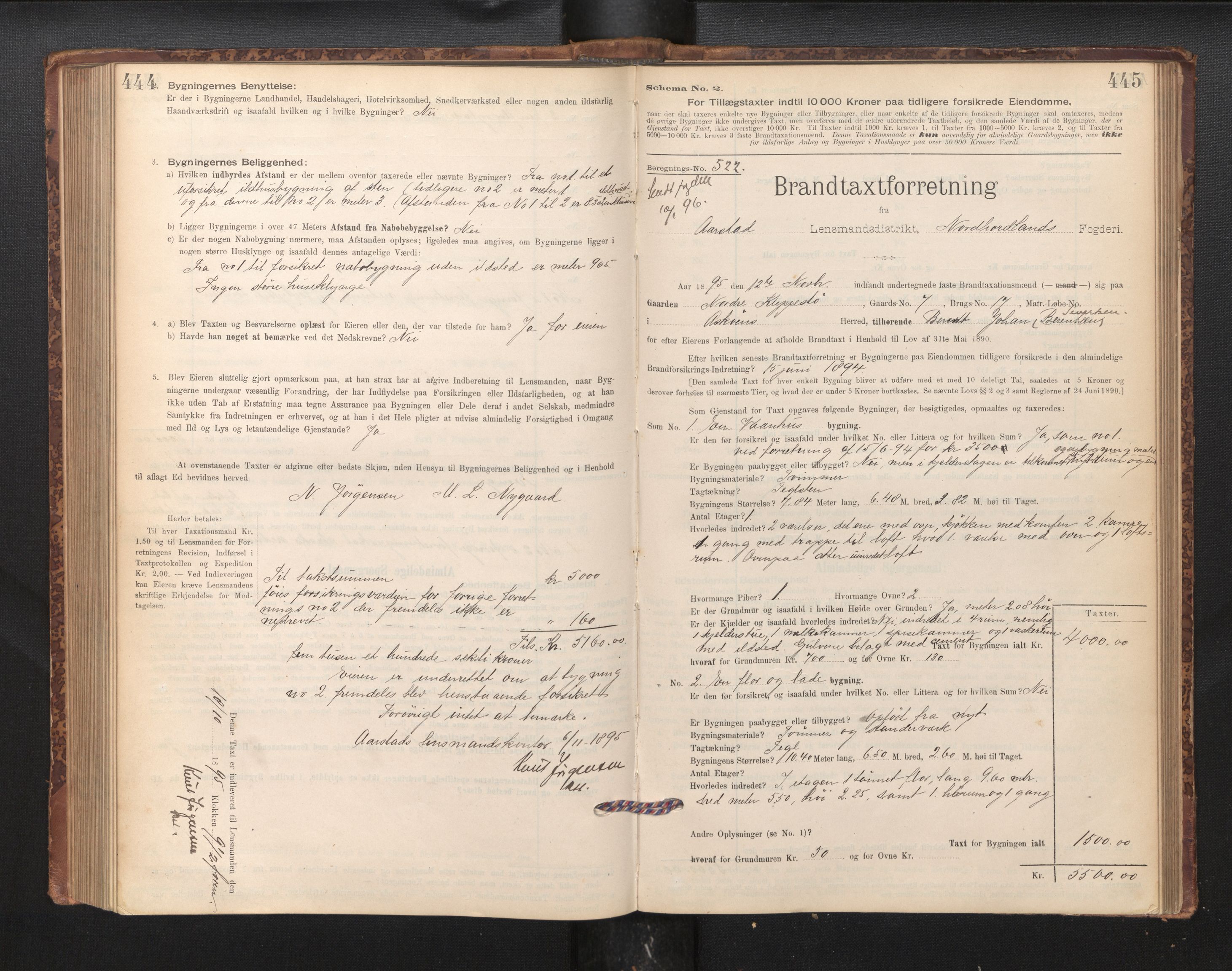 Lensmannen i Årstad, AV/SAB-A-36201/0012/L0011: Branntakstprotokoll,skjematakst, 1895-1901, p. 444-445