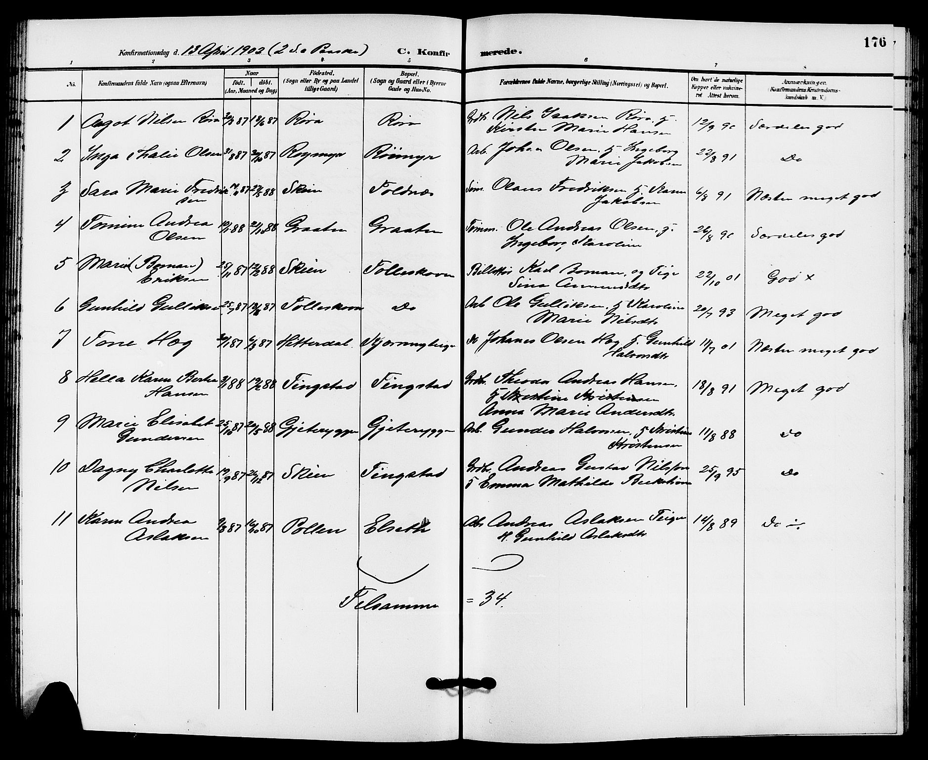 Solum kirkebøker, SAKO/A-306/G/Ga/L0008: Parish register (copy) no. I 8, 1898-1909, p. 176