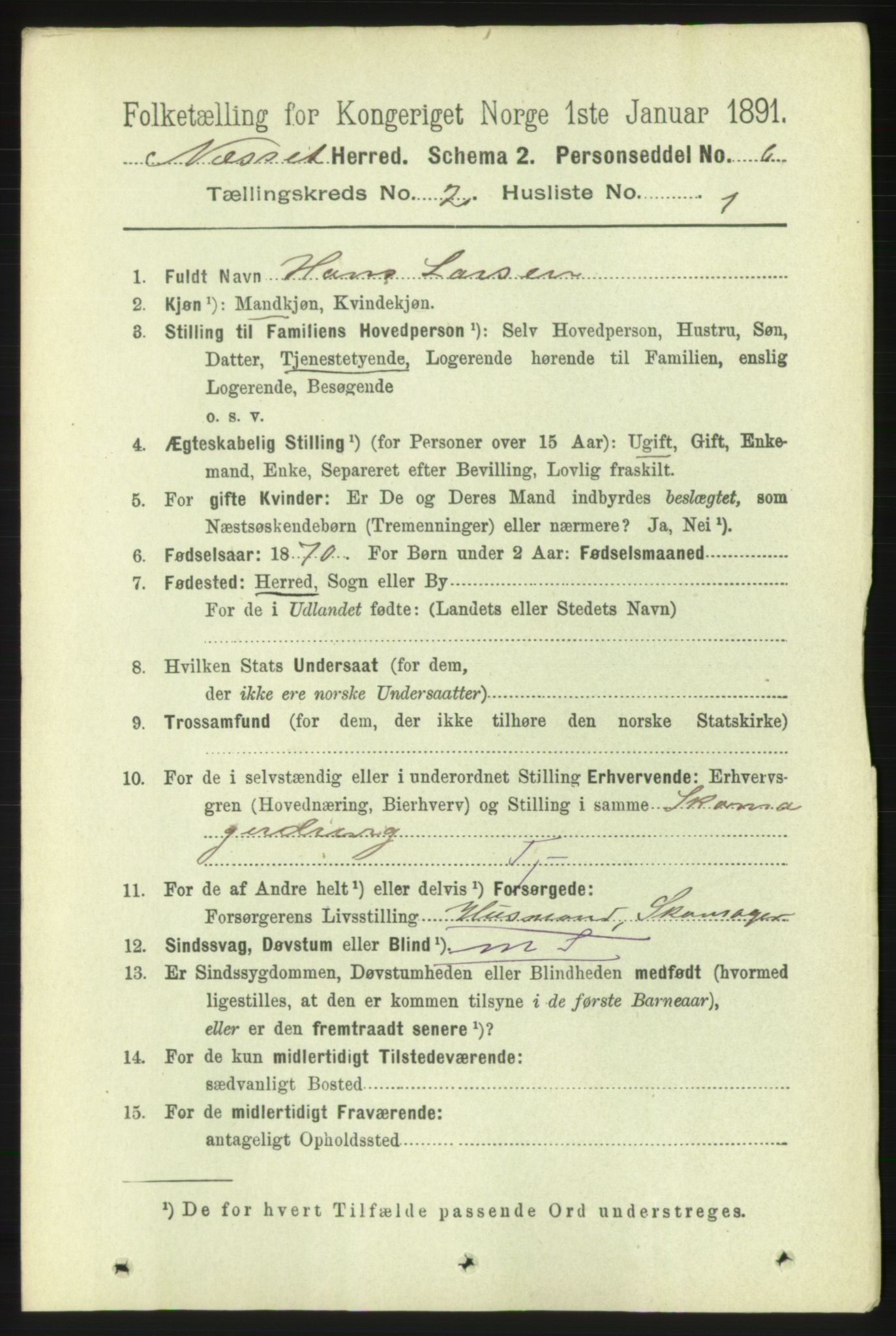 RA, 1891 census for 1543 Nesset, 1891, p. 638