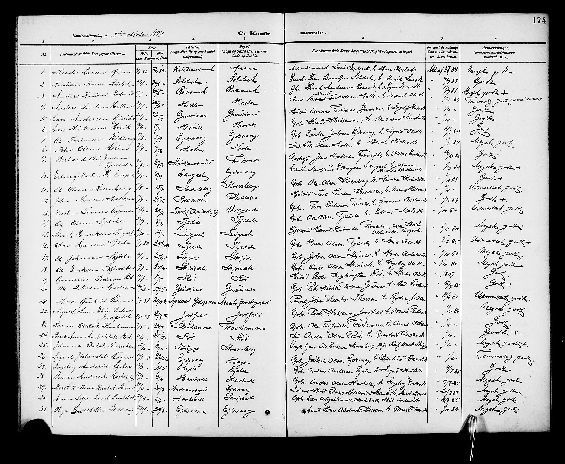 Ministerialprotokoller, klokkerbøker og fødselsregistre - Møre og Romsdal, SAT/A-1454/551/L0632: Parish register (copy) no. 551C04, 1894-1920, p. 174