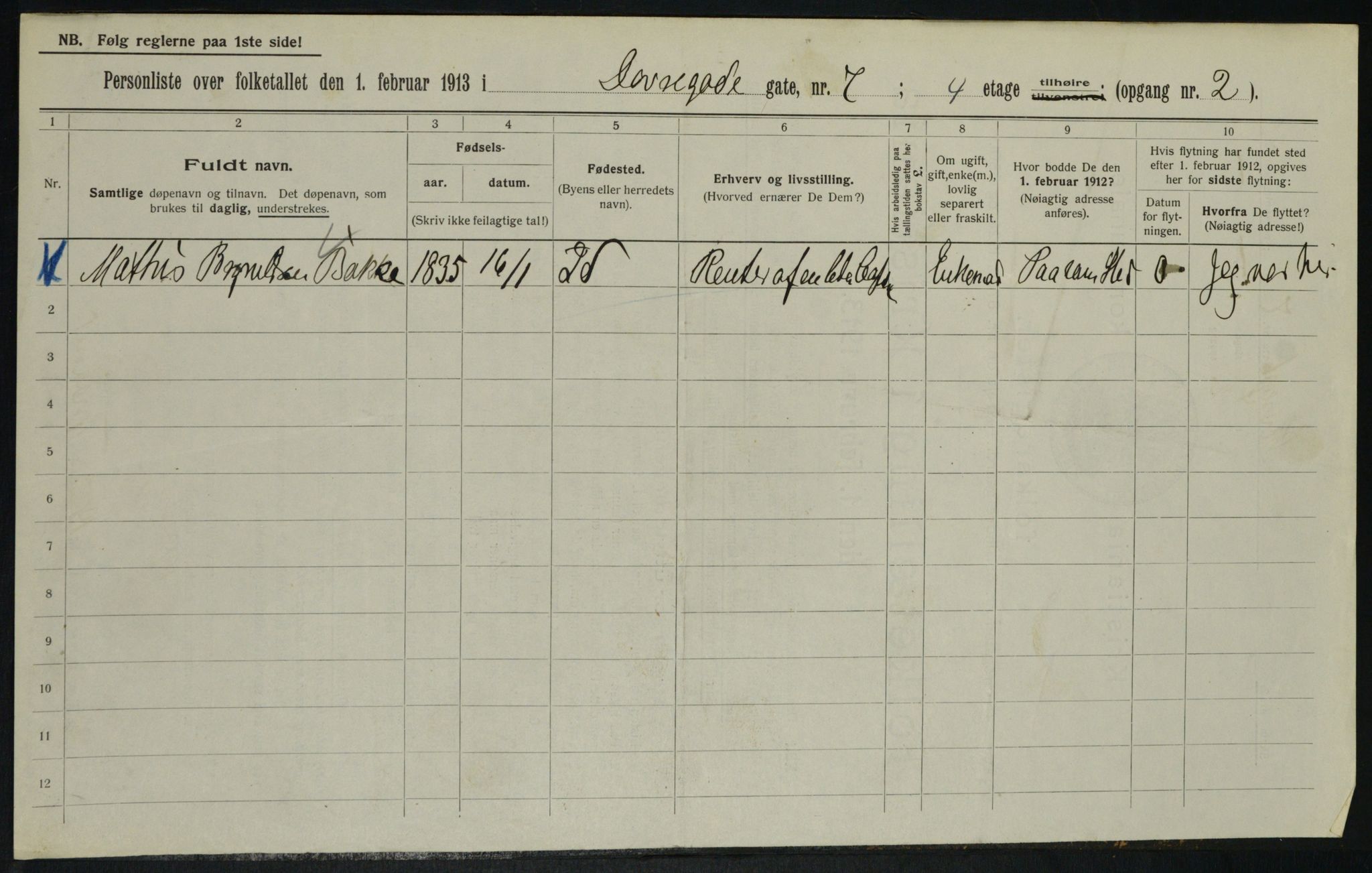 OBA, Municipal Census 1913 for Kristiania, 1913, p. 16292