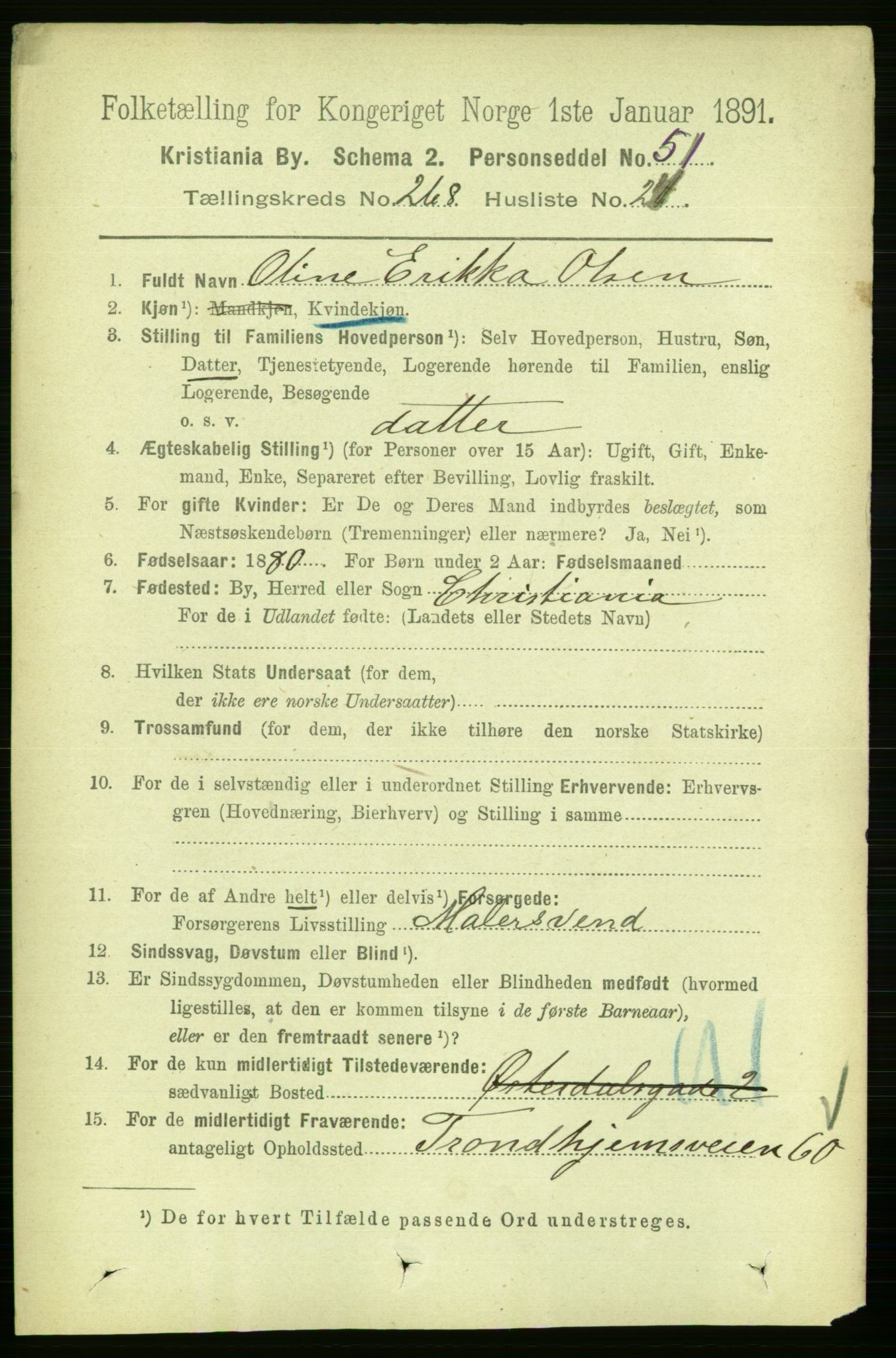 RA, 1891 census for 0301 Kristiania, 1891, p. 162846