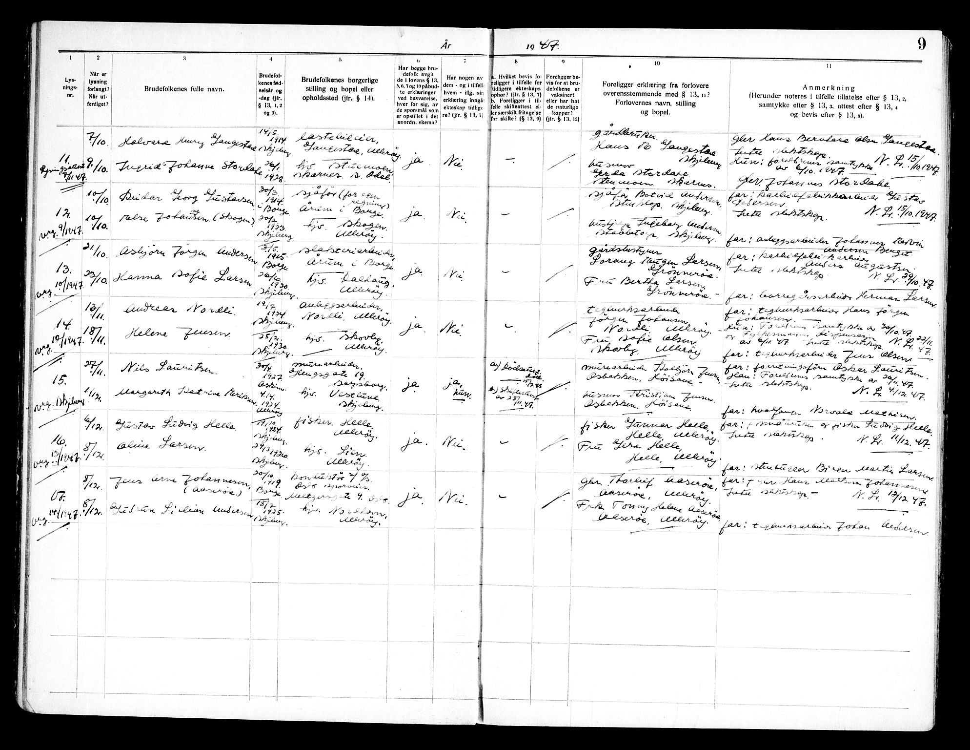 Skjeberg prestekontor Kirkebøker, AV/SAO-A-10923/H/Ha/L0004: Banns register no. I 4, 1938-1970, p. 9