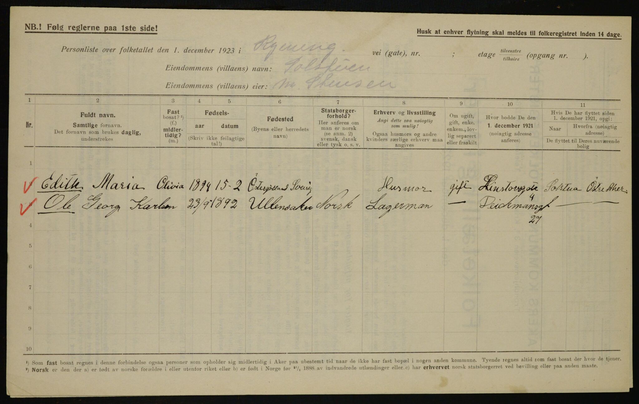 , Municipal Census 1923 for Aker, 1923, p. 37039