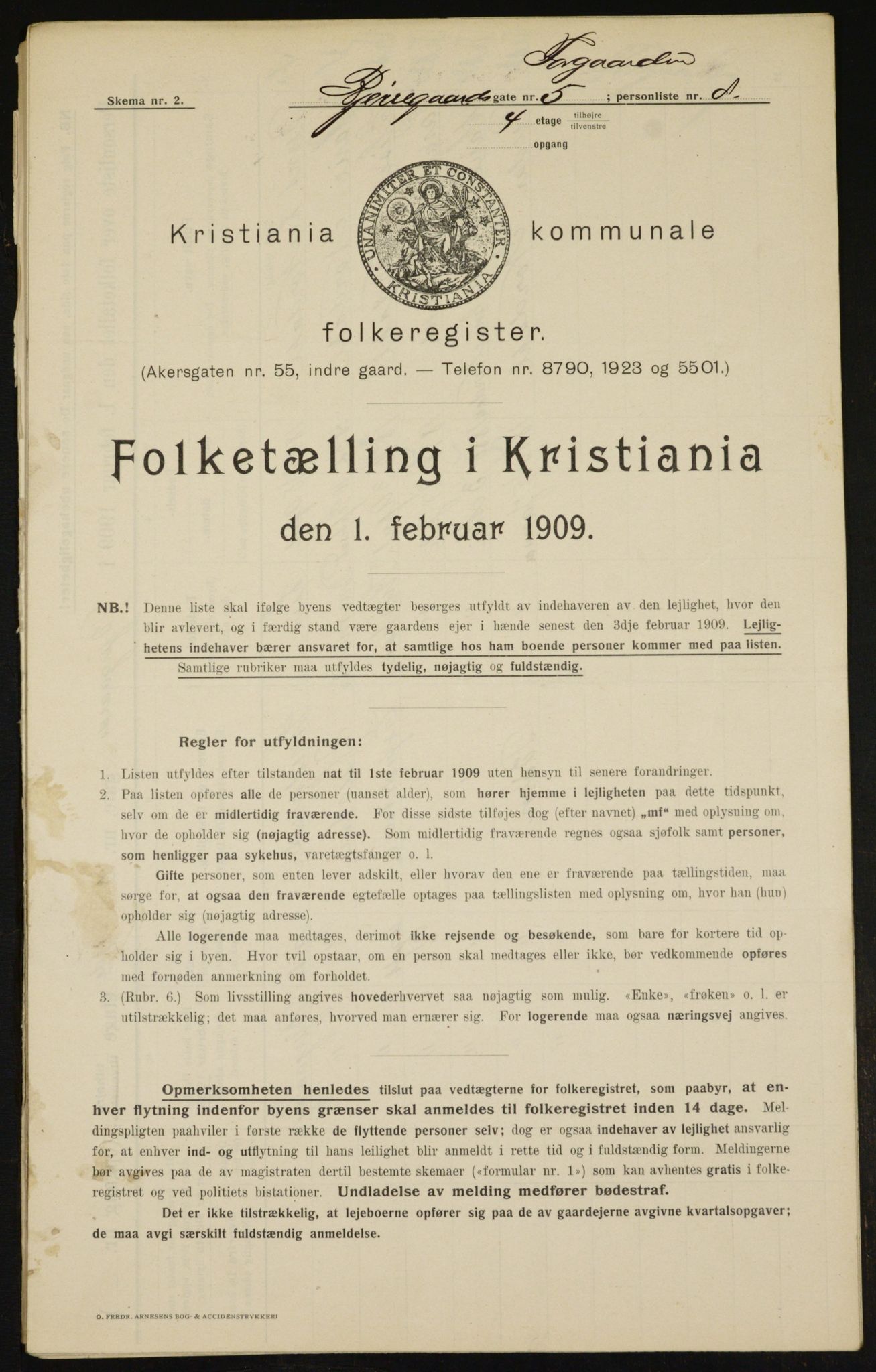 OBA, Municipal Census 1909 for Kristiania, 1909, p. 5169