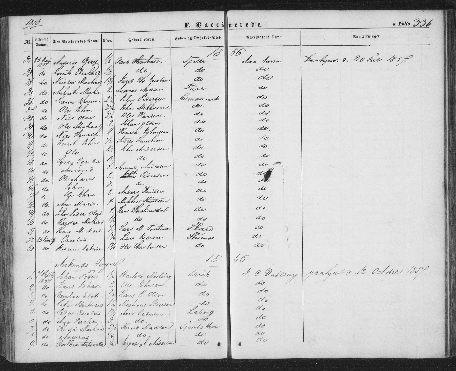 Ministerialprotokoller, klokkerbøker og fødselsregistre - Nordland, AV/SAT-A-1459/863/L0895: Parish register (official) no. 863A07, 1851-1860, p. 336