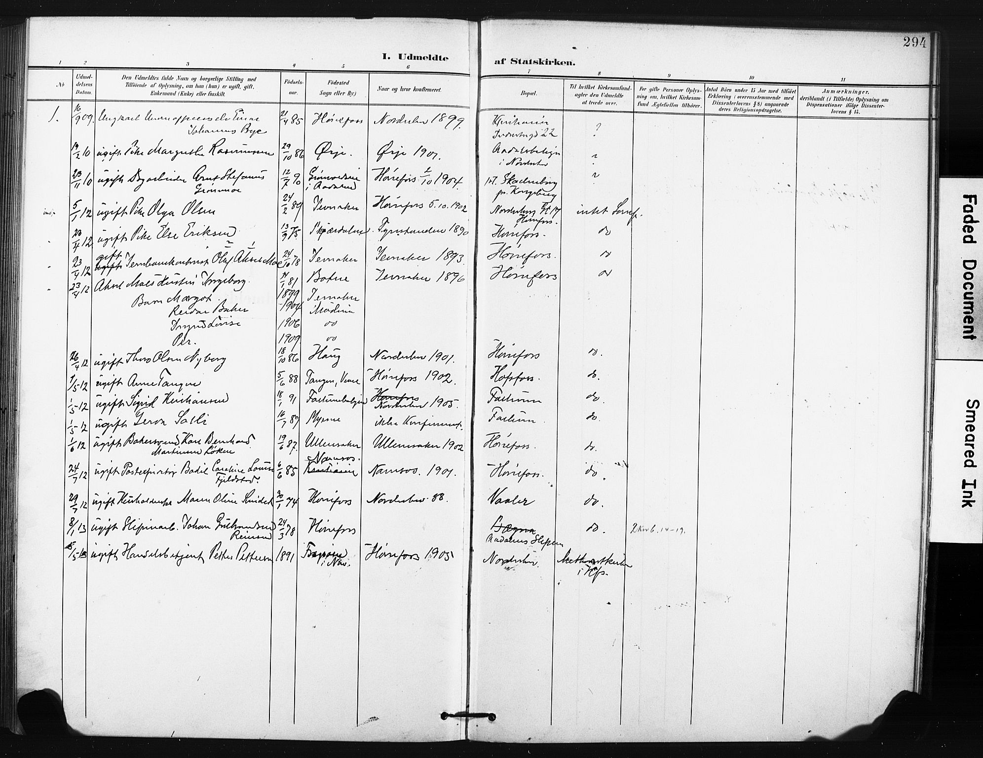 Hønefoss kirkebøker, AV/SAKO-A-609/F/Fa/L0003: Parish register (official) no. 3, 1900-1913, p. 294