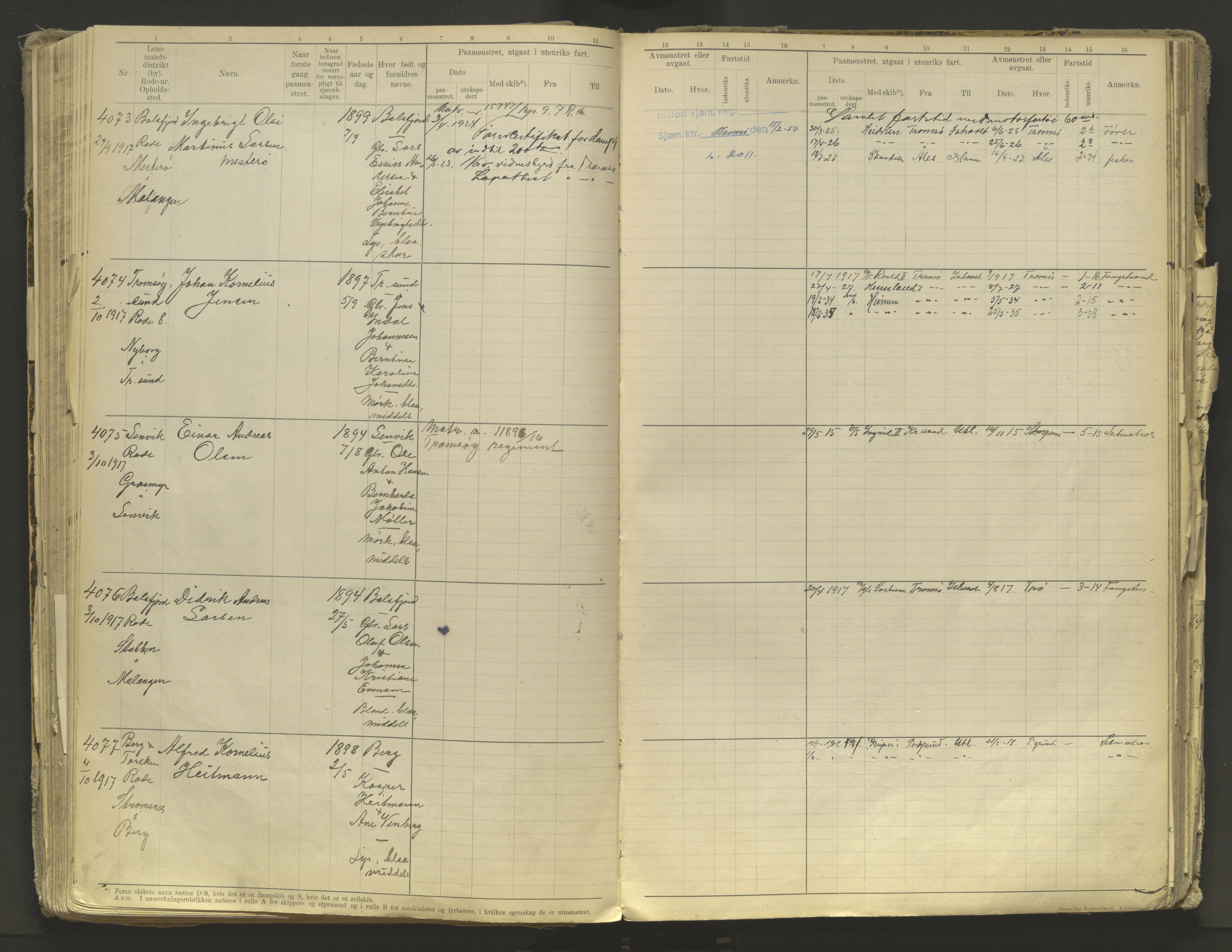 Tromsø sjømannskontor/innrullerings-/mønstringsdistrikt, AV/SATØ-S-0243/F/Fb/L0010: Annotasjonsrulle. Defekt: løs innbinding. Nr. 3519-4972, 1916-1920