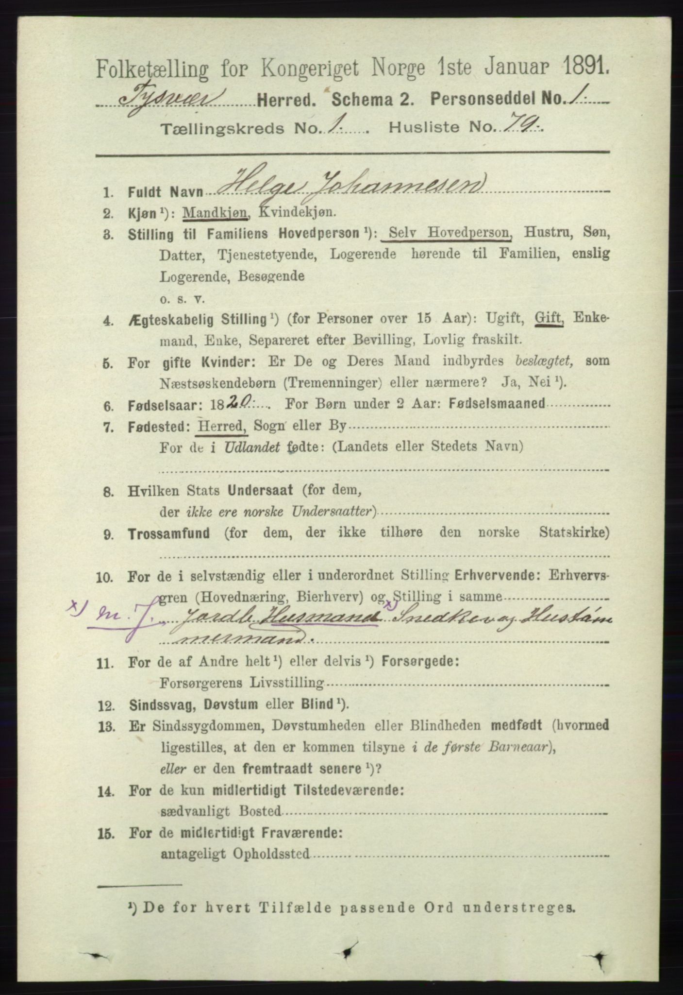 RA, 1891 census for 1146 Tysvær, 1891, p. 513