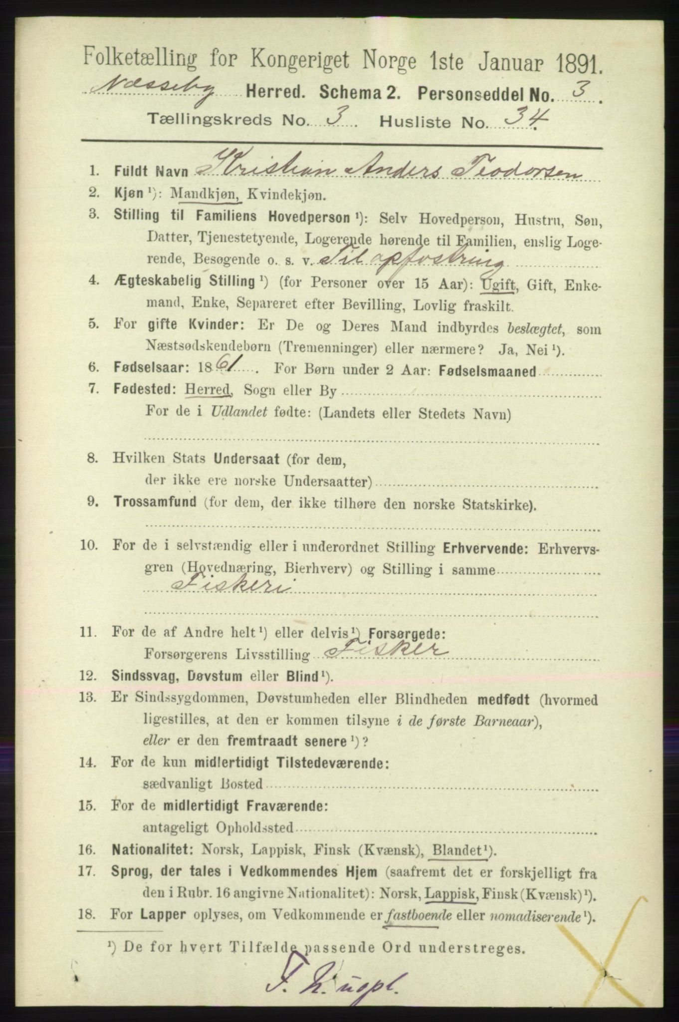 RA, 1891 census for 2027 Nesseby, 1891, p. 1195