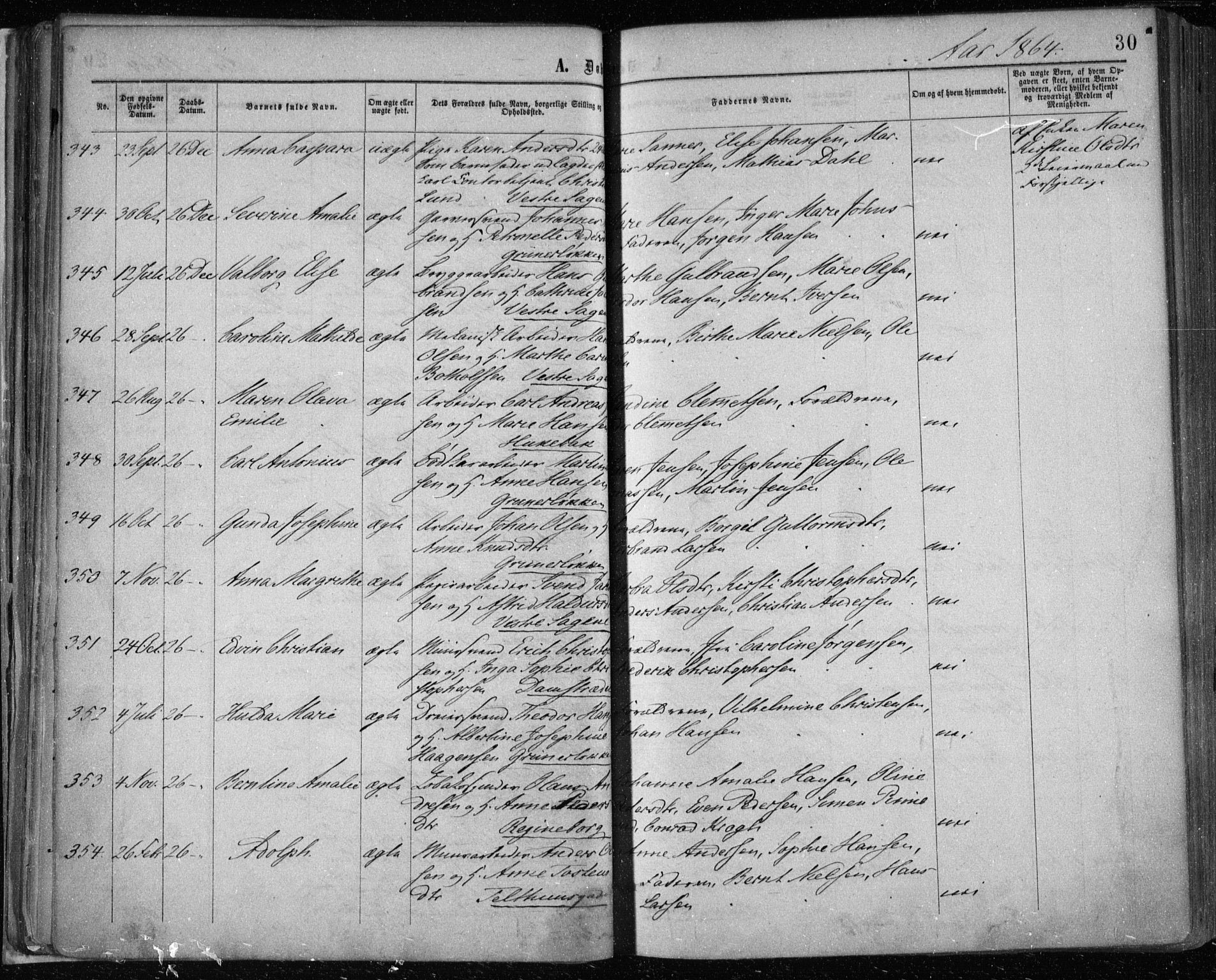 Gamle Aker prestekontor Kirkebøker, SAO/A-10617a/F/L0002: Parish register (official) no. 2, 1864-1872, p. 30