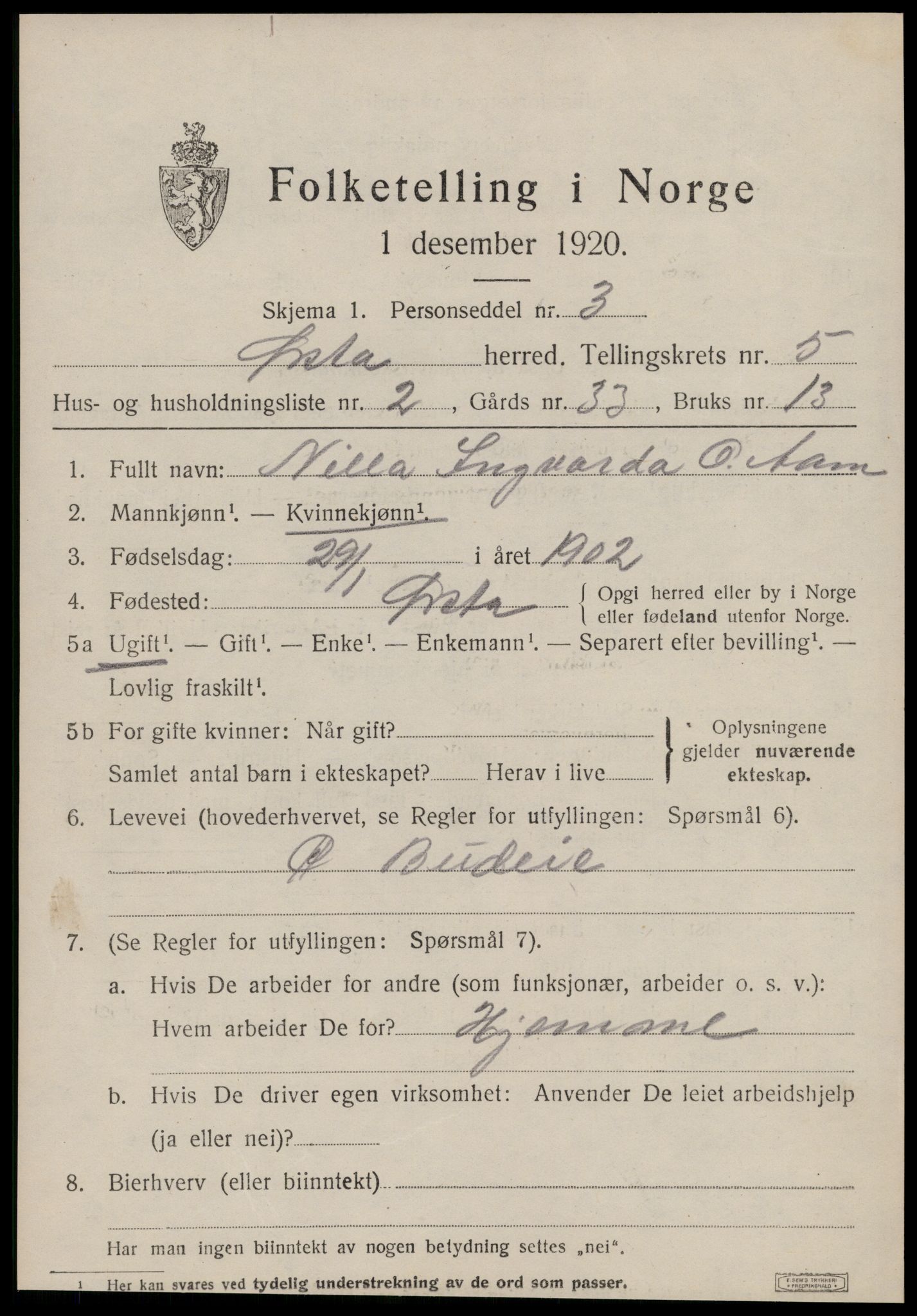 SAT, 1920 census for Ørsta, 1920, p. 4322