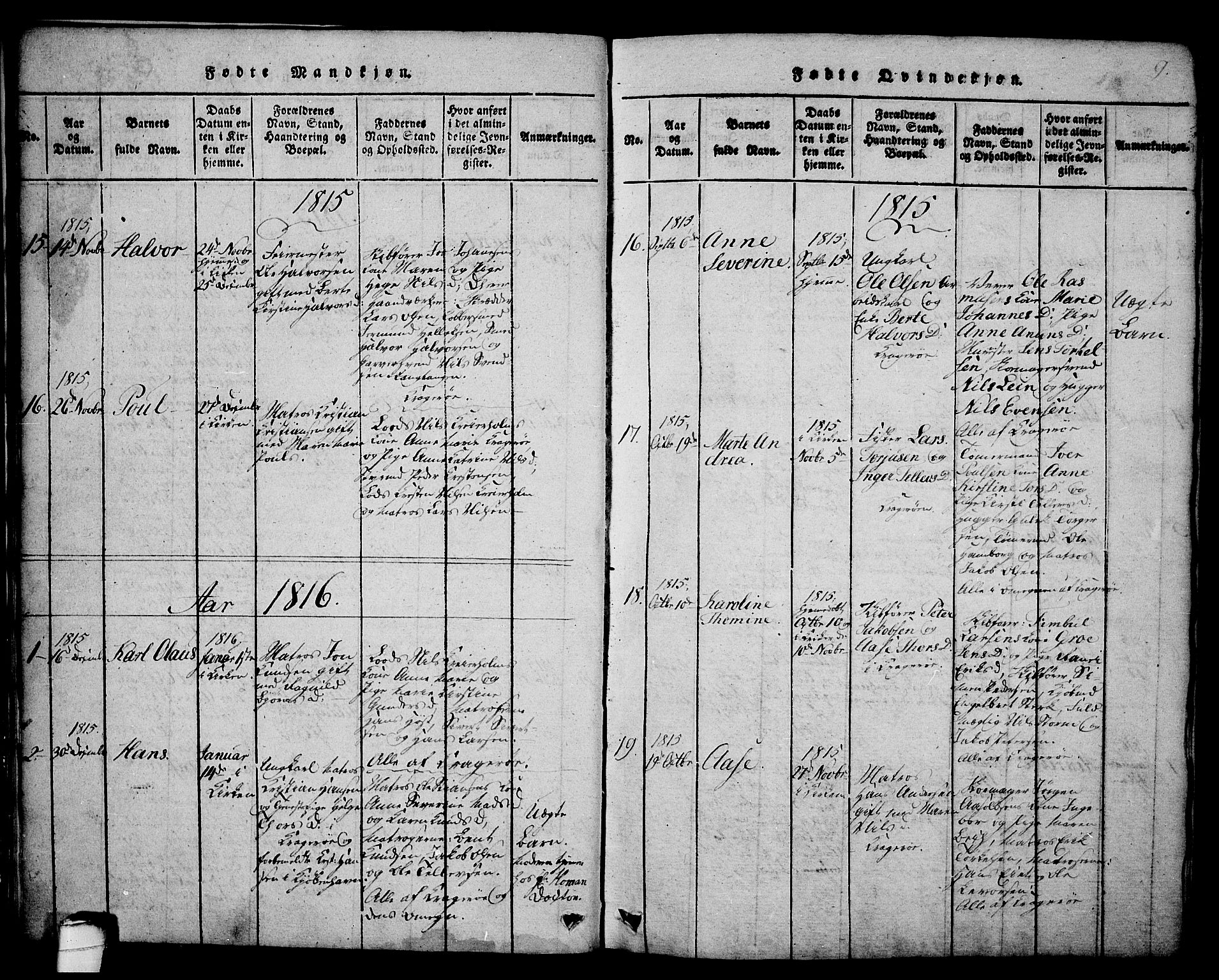 Kragerø kirkebøker, AV/SAKO-A-278/G/Ga/L0002: Parish register (copy) no. 2, 1814-1831, p. 9