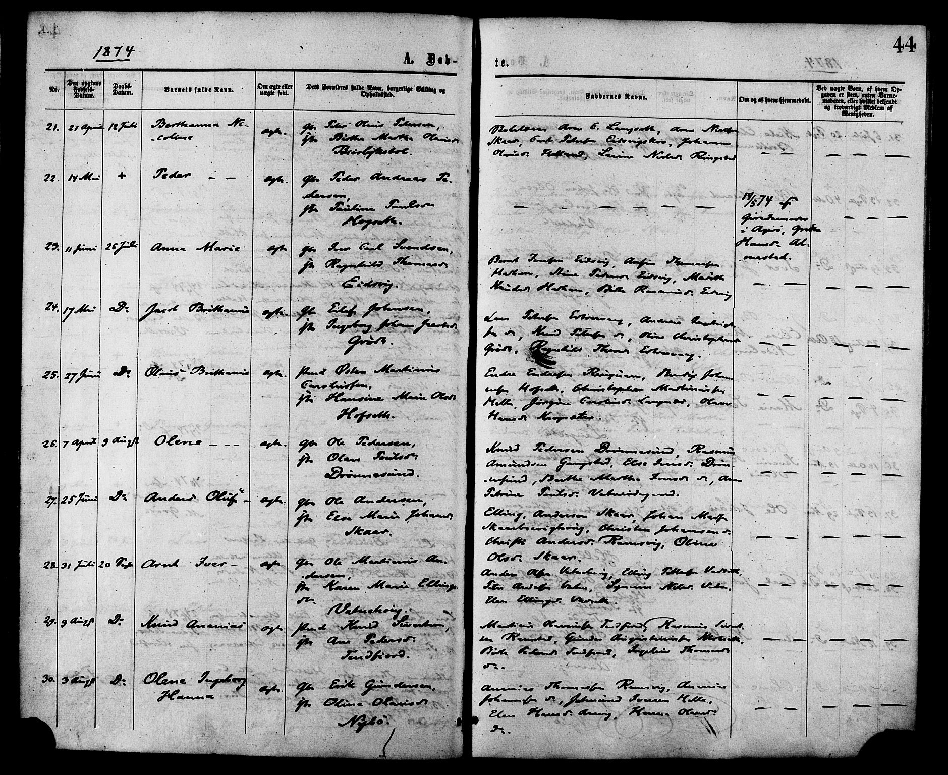 Ministerialprotokoller, klokkerbøker og fødselsregistre - Møre og Romsdal, AV/SAT-A-1454/525/L0373: Parish register (official) no. 525A03, 1864-1879, p. 44