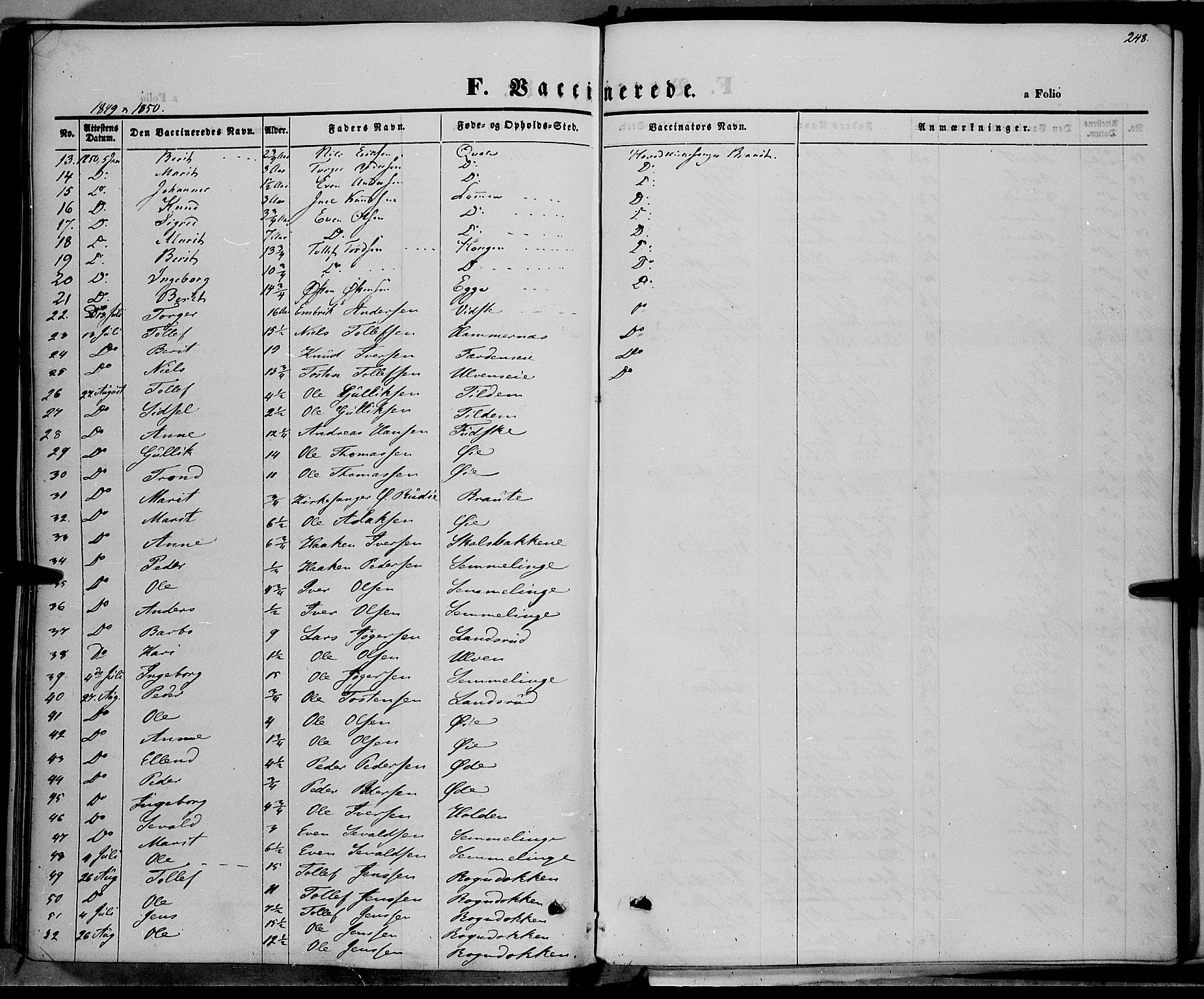 Vestre Slidre prestekontor, SAH/PREST-136/H/Ha/Haa/L0001: Parish register (official) no. 1, 1844-1855, p. 248