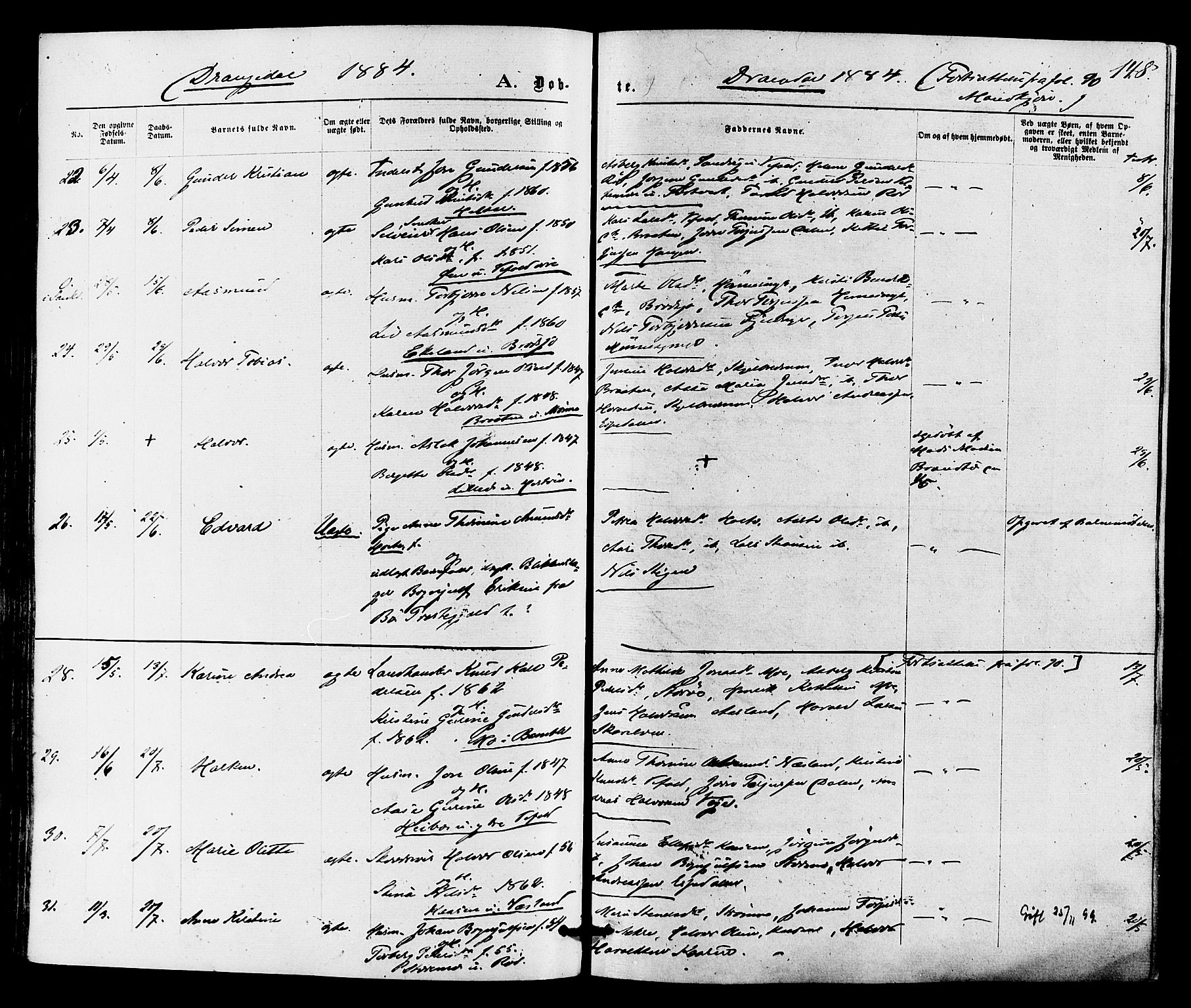 Drangedal kirkebøker, SAKO/A-258/F/Fa/L0009: Parish register (official) no. 9 /1, 1872-1884, p. 148