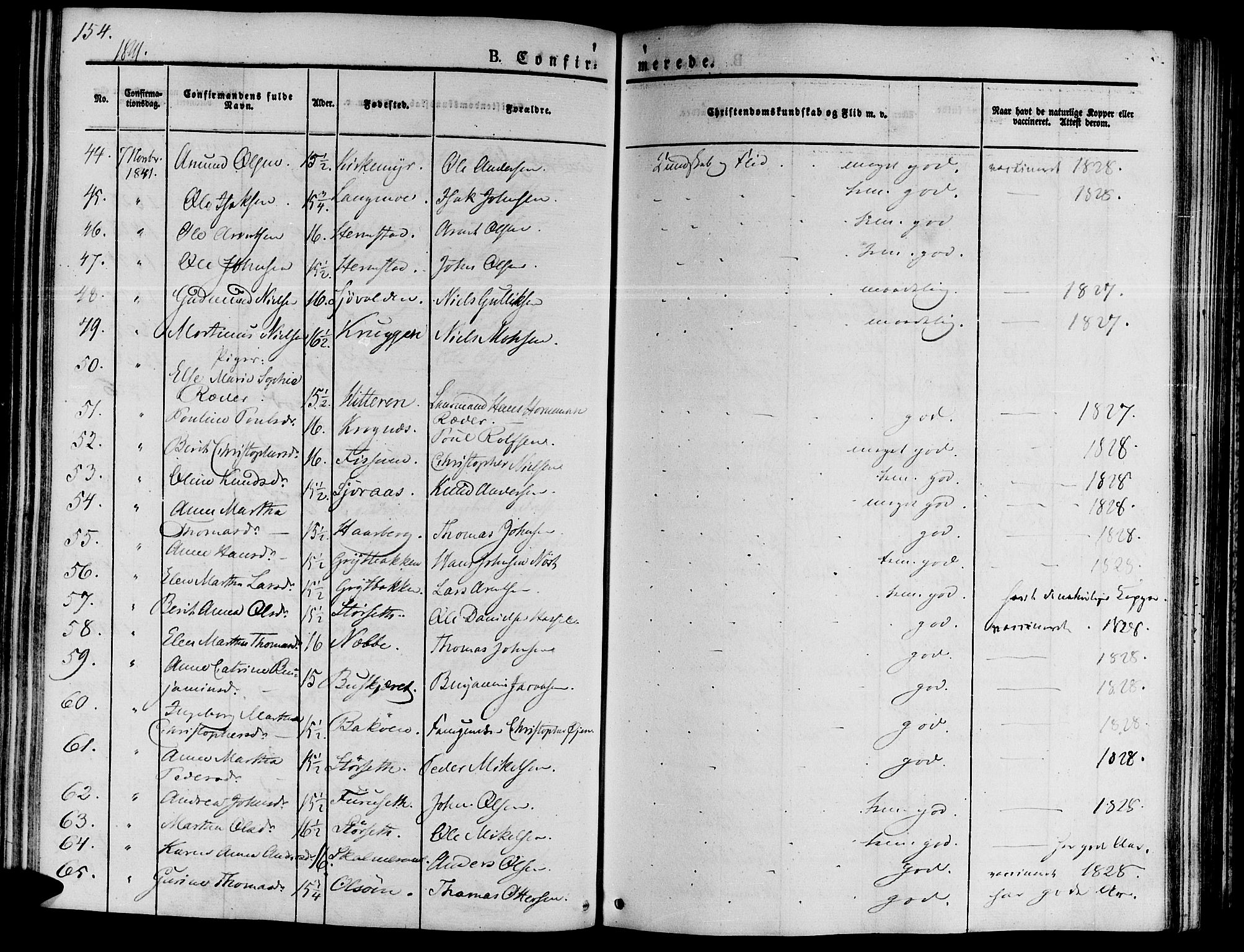 Ministerialprotokoller, klokkerbøker og fødselsregistre - Sør-Trøndelag, AV/SAT-A-1456/646/L0610: Parish register (official) no. 646A08, 1837-1847, p. 154