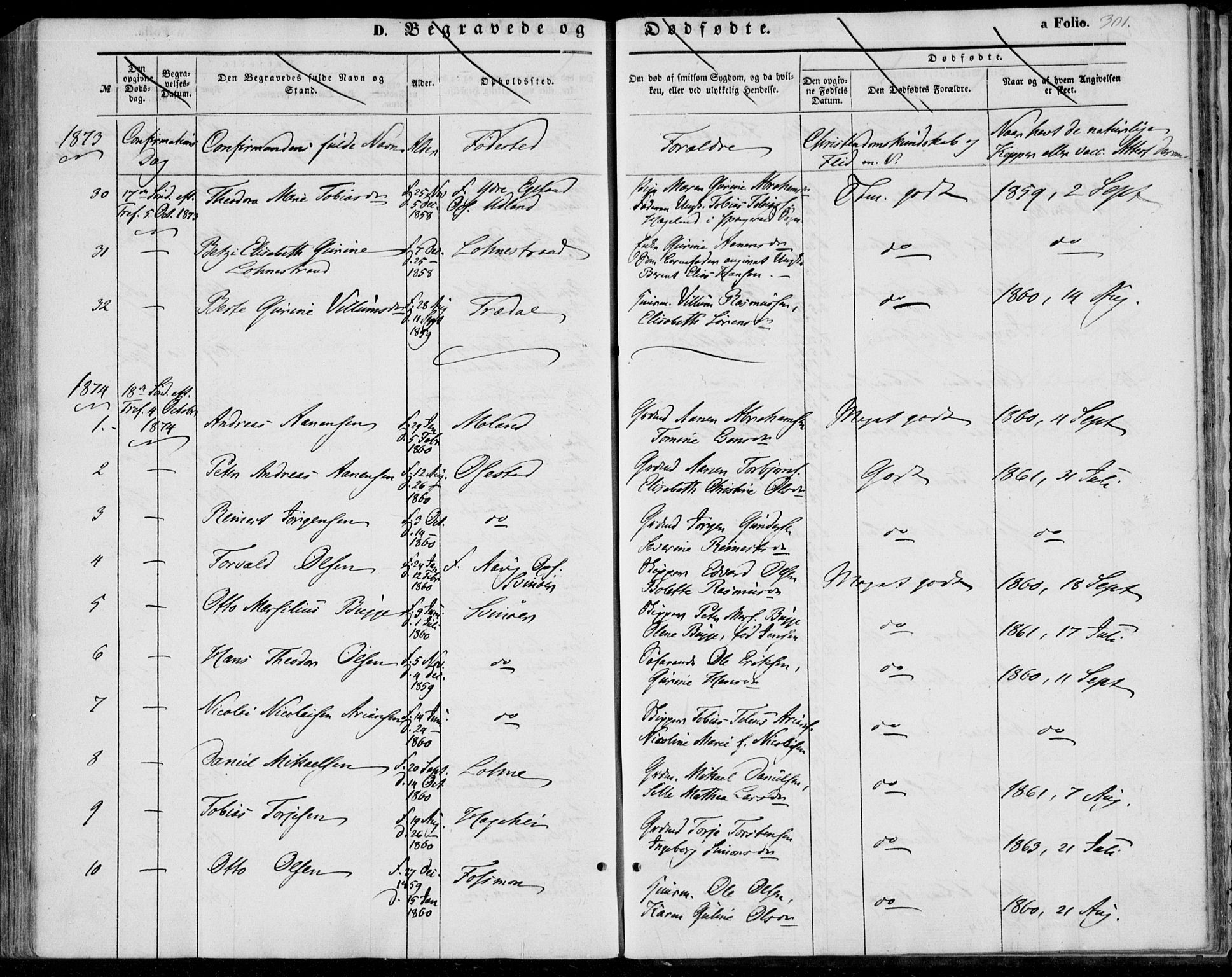 Sør-Audnedal sokneprestkontor, AV/SAK-1111-0039/F/Fa/Fab/L0007: Parish register (official) no. A 7, 1855-1876, p. 301