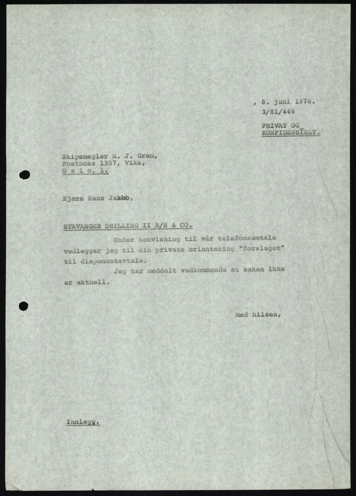 Pa 1503 - Stavanger Drilling AS, AV/SAST-A-101906/D/L0007: Korrespondanse og saksdokumenter, 1974-1981, p. 1392