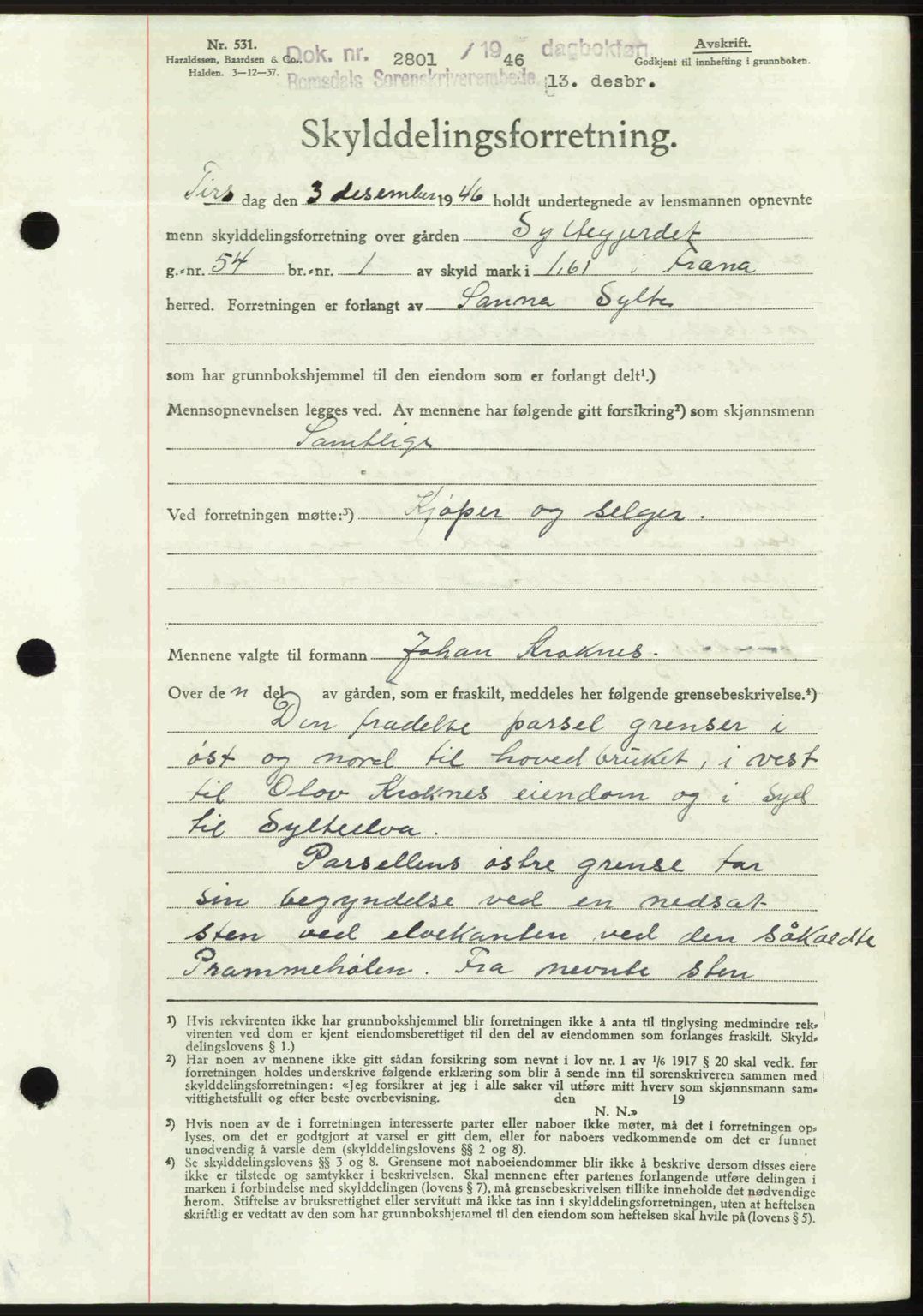 Romsdal sorenskriveri, AV/SAT-A-4149/1/2/2C: Mortgage book no. A21, 1946-1946, Diary no: : 2801/1946