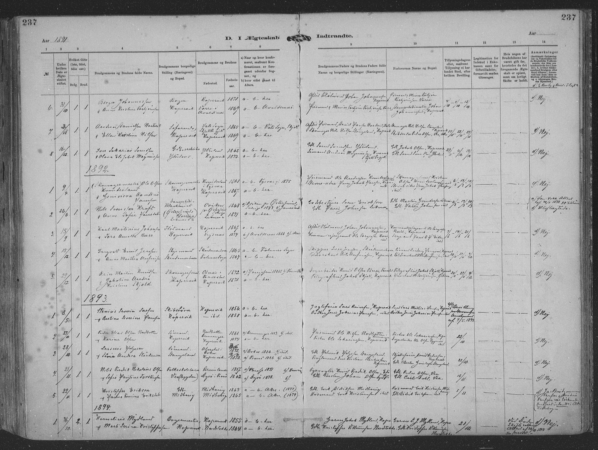 Kopervik sokneprestkontor, SAST/A-101850/H/Ha/Haa/L0001: Parish register (official) no. A 1, 1880-1919, p. 237