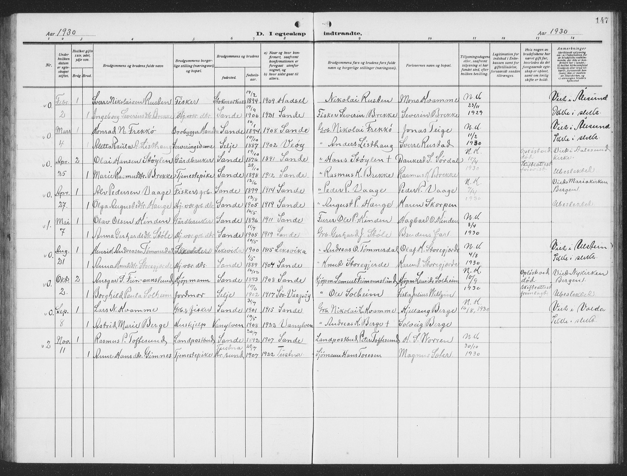 Ministerialprotokoller, klokkerbøker og fødselsregistre - Møre og Romsdal, SAT/A-1454/503/L0051: Parish register (copy) no. 503C06, 1923-1938, p. 147