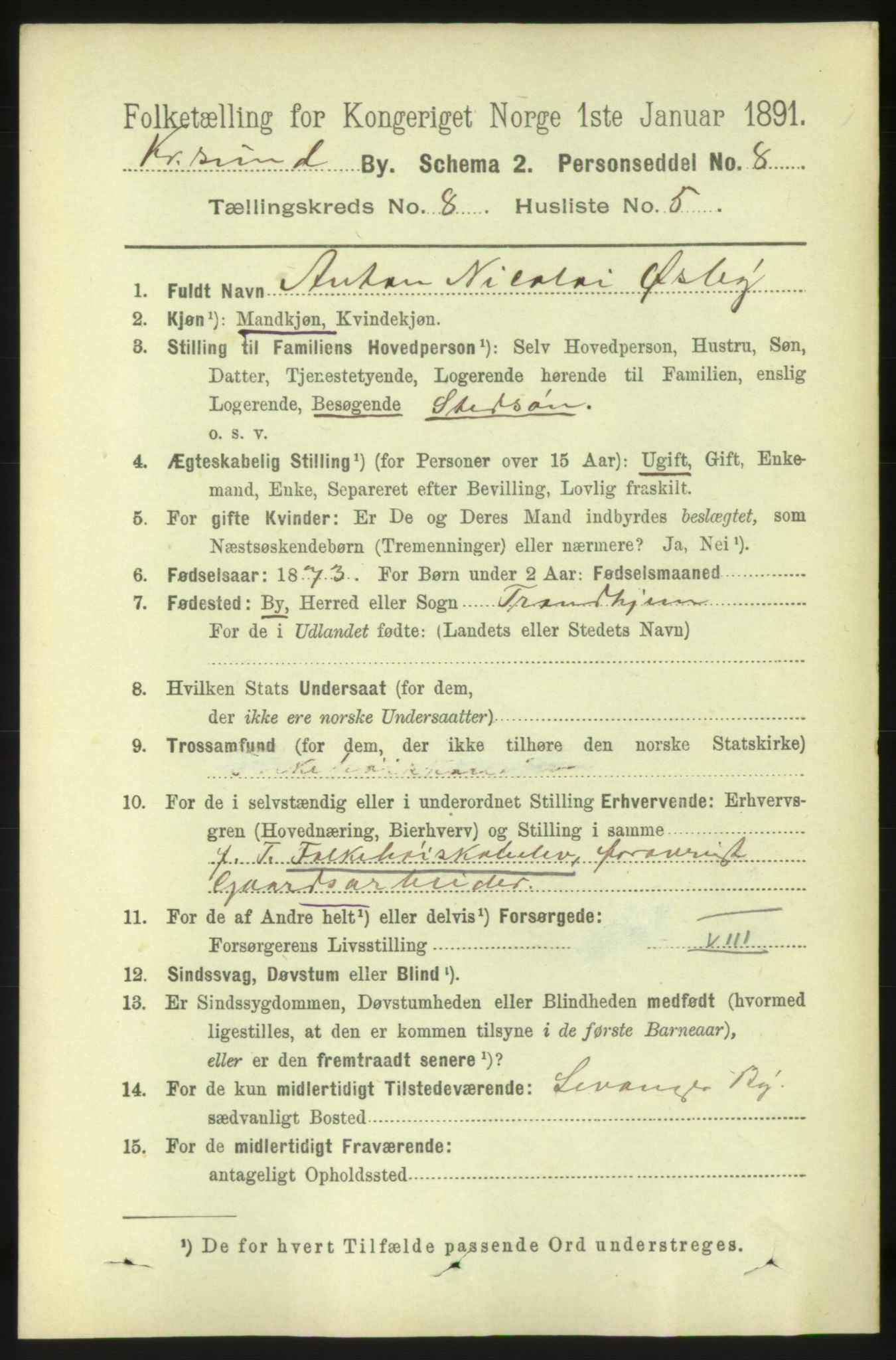 RA, 1891 census for 1503 Kristiansund, 1891, p. 6300