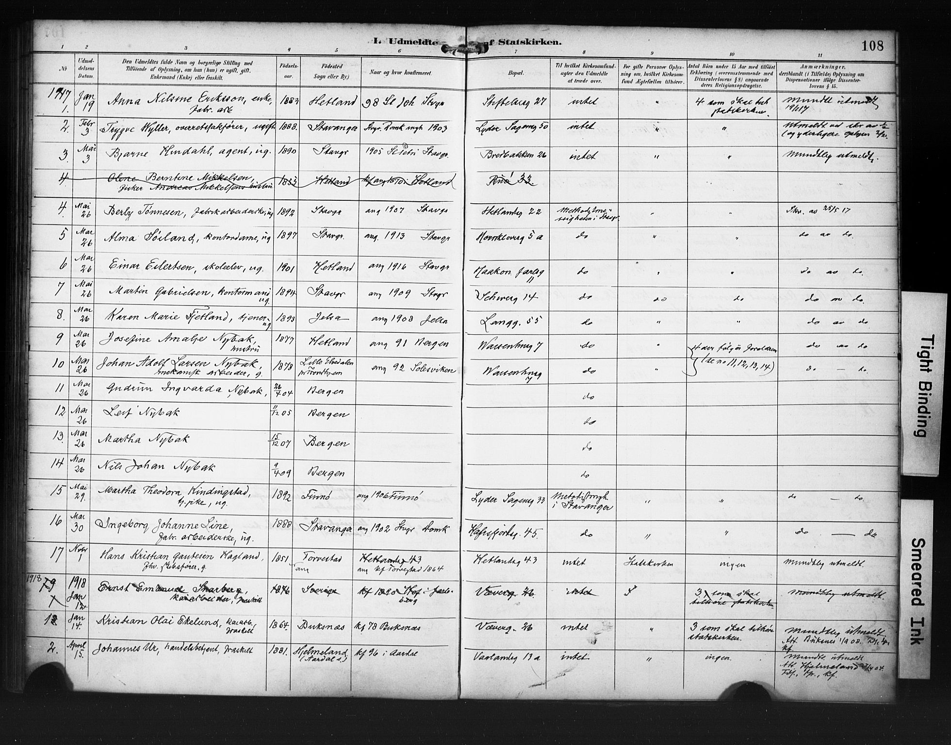 St. Petri sokneprestkontor, AV/SAST-A-101813/001/30/30BA/L0020: Parish register (official) no. A 18, 1893-1928, p. 108