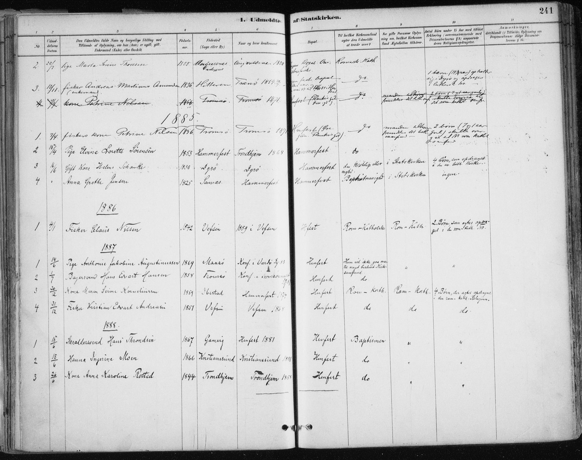 Hammerfest sokneprestkontor, SATØ/S-1347/H/Ha/L0008.kirke: Parish register (official) no. 8, 1878-1889, p. 241