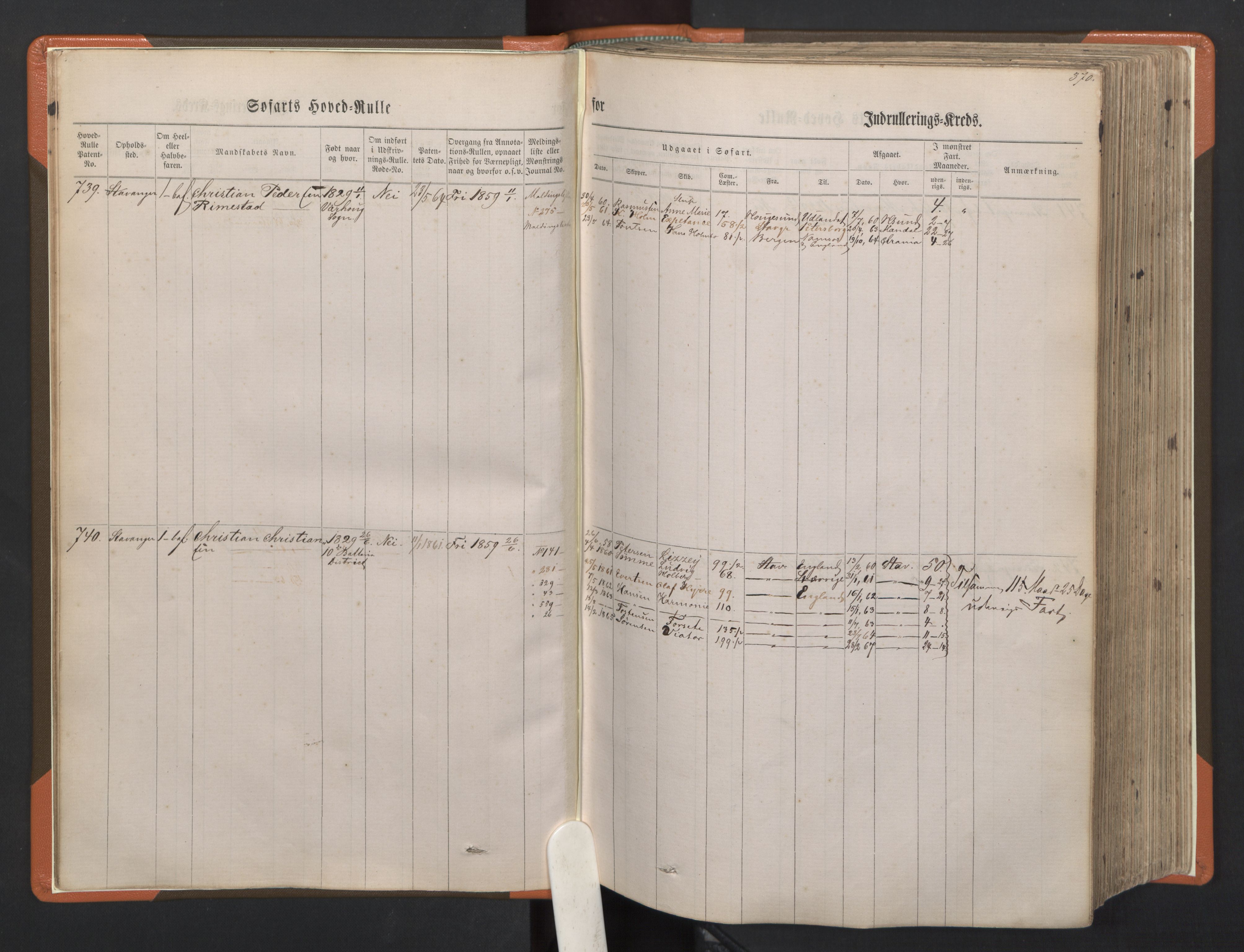 Stavanger sjømannskontor, AV/SAST-A-102006/F/Fb/Fbb/L0002: Sjøfartshovedrulle, patentnr. 721-1450 (del 2), 1863, p. 13