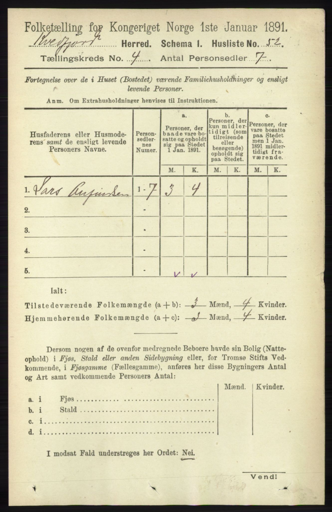 RA, 1891 census for 1911 Kvæfjord, 1891, p. 1801