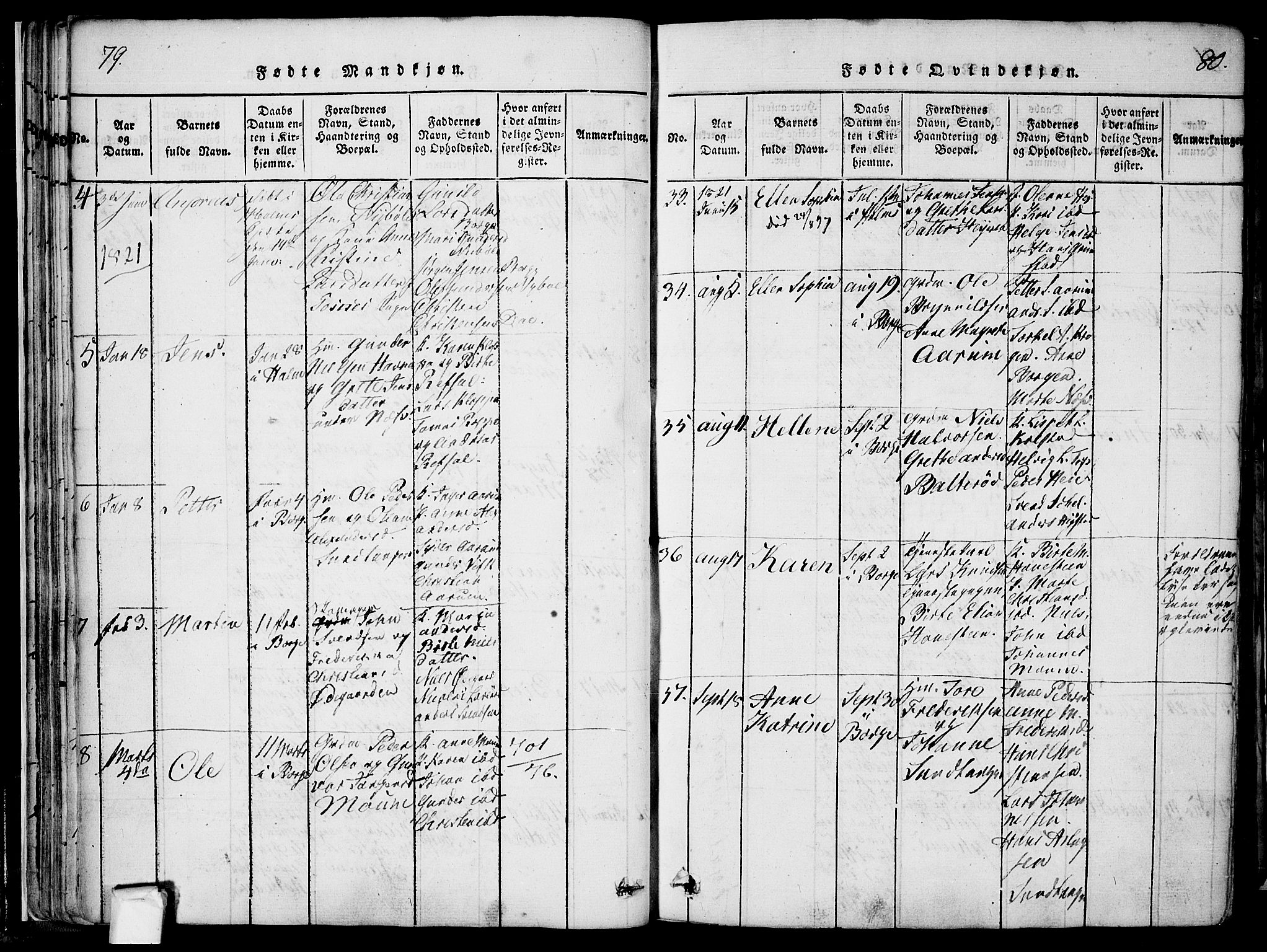 Borge prestekontor Kirkebøker, AV/SAO-A-10903/F/Fa/L0003: Parish register (official) no. I 3, 1815-1836, p. 79-80