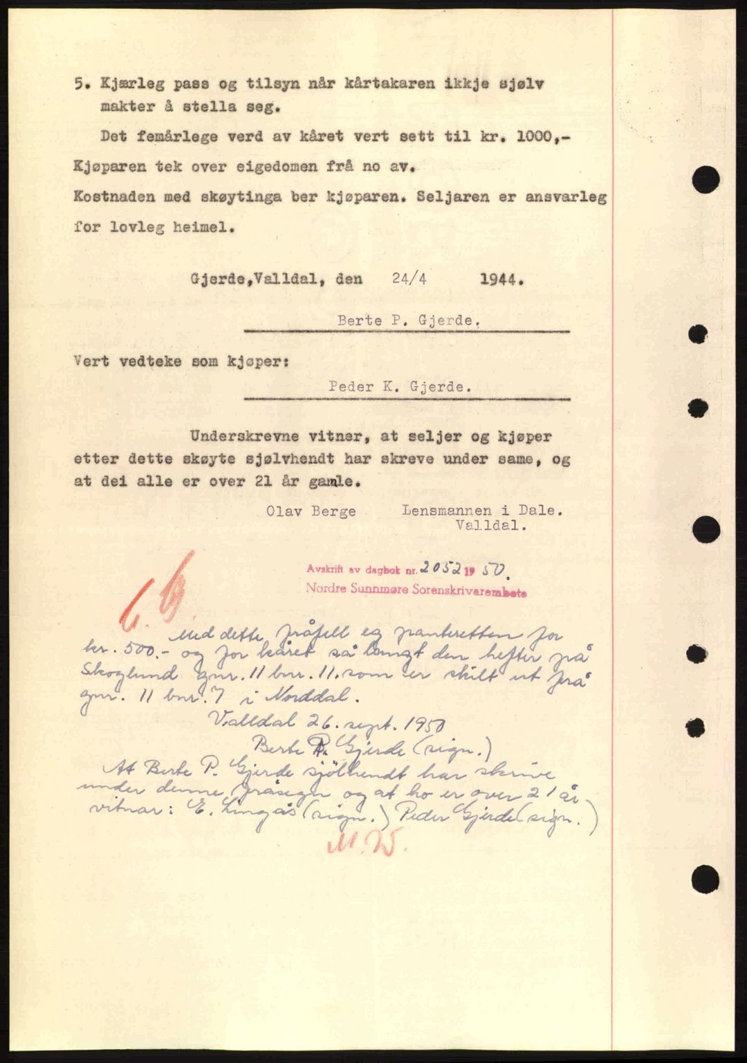 Nordre Sunnmøre sorenskriveri, AV/SAT-A-0006/1/2/2C/2Ca: Mortgage book no. A17, 1943-1944, Diary no: : 551/1944