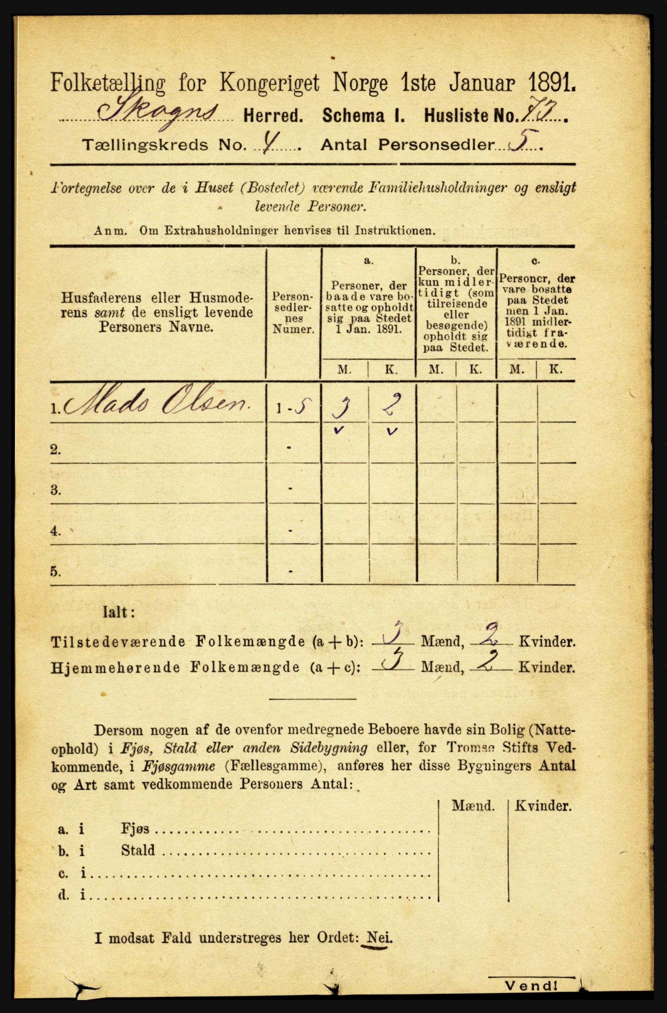 RA, 1891 census for 1719 Skogn, 1891, p. 2340