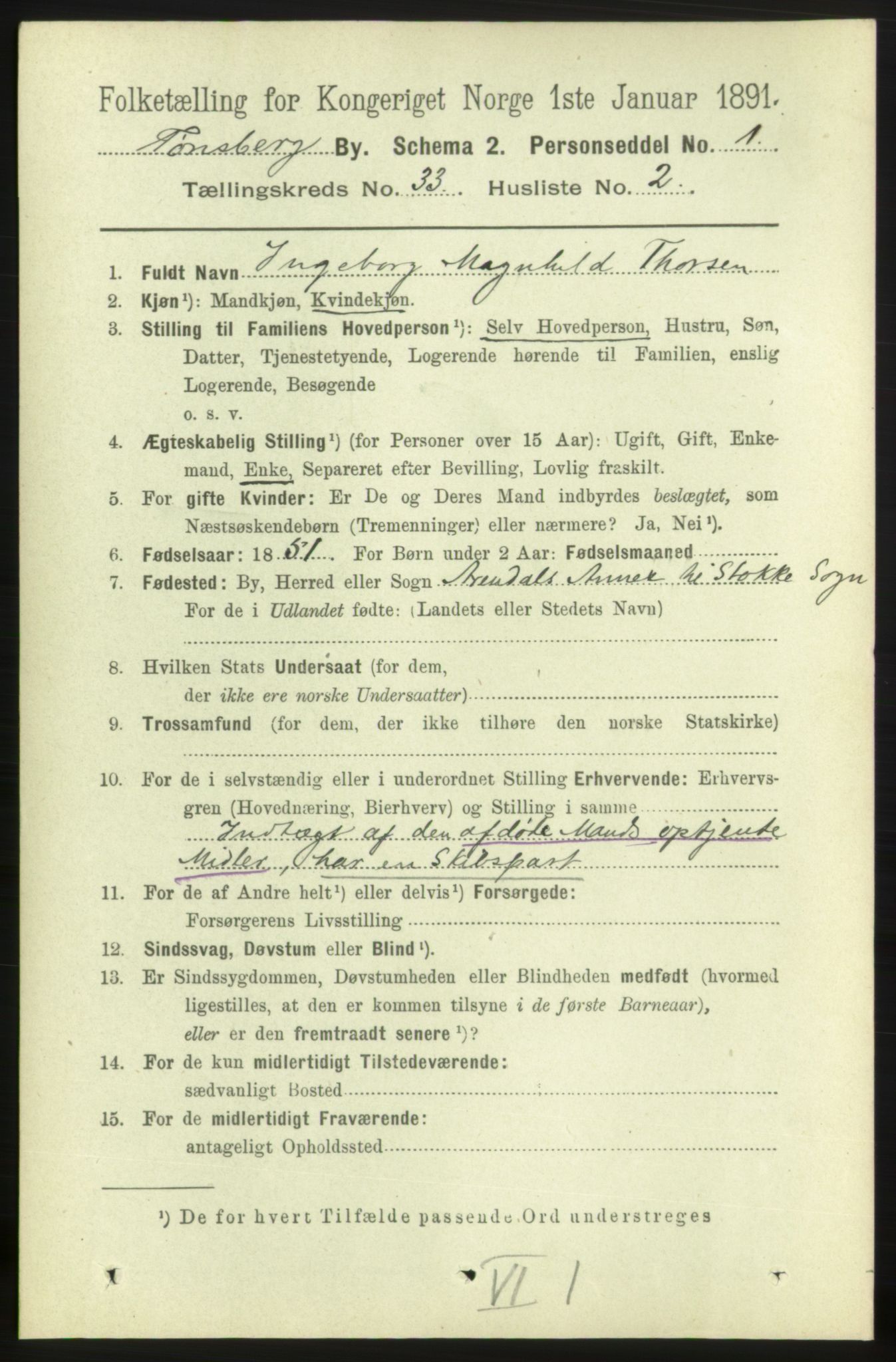 RA, 1891 census for 0705 Tønsberg, 1891, p. 7588